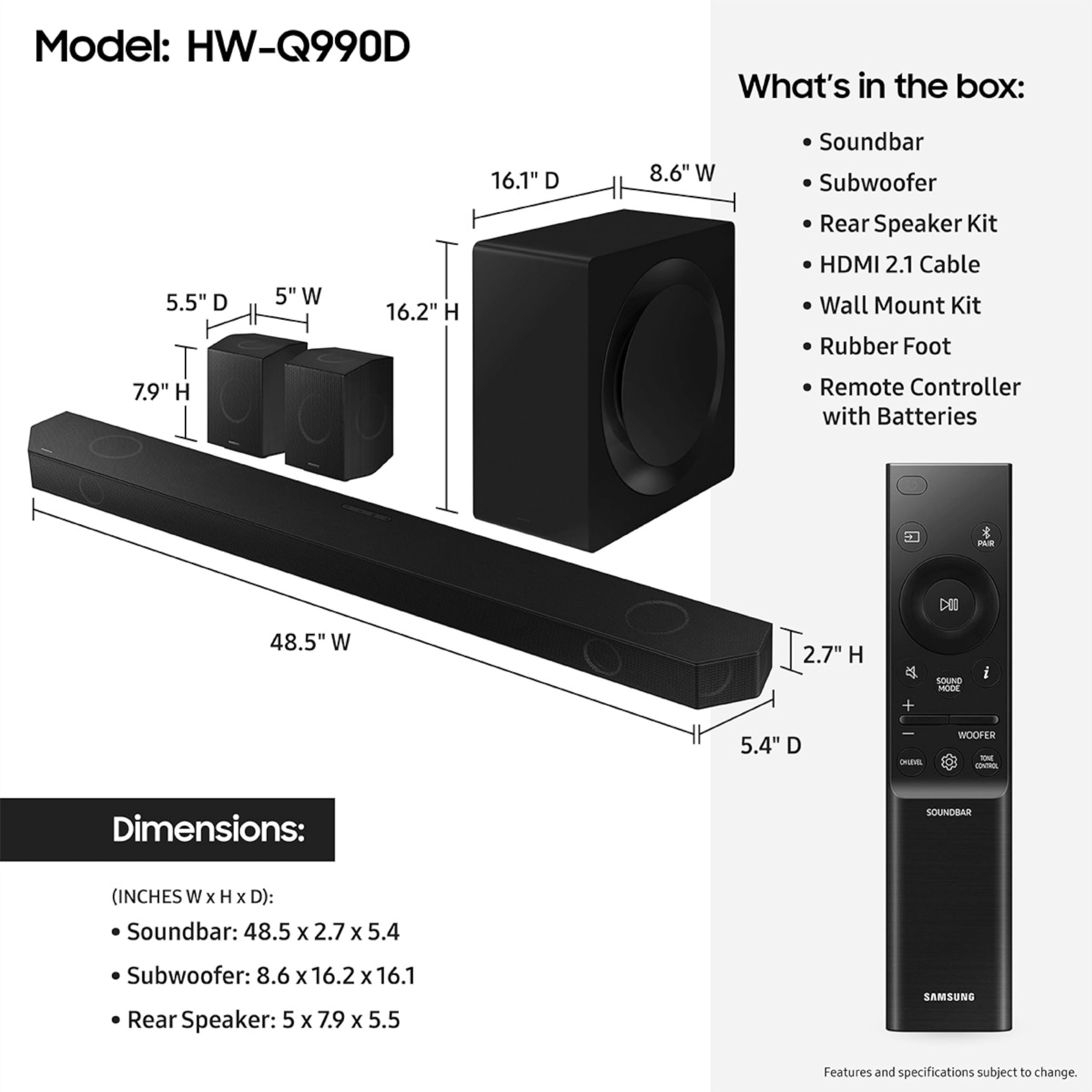 Samsung Q990D 11.1.4Ch Soundbar, Hw-Q990D/Za Bundle With Appletv 4K 64Gb