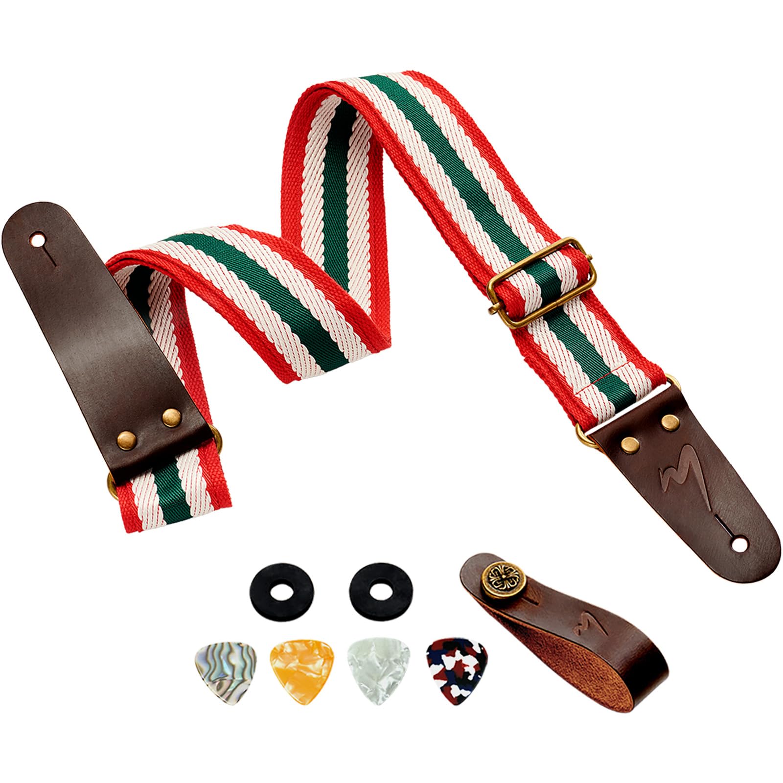 Musily Guitar Strap, Modern Embroidery Cotton & Extended Leather Ends For Bass, Acoustic & Electric Guitar Excellence, Enjoy Com
