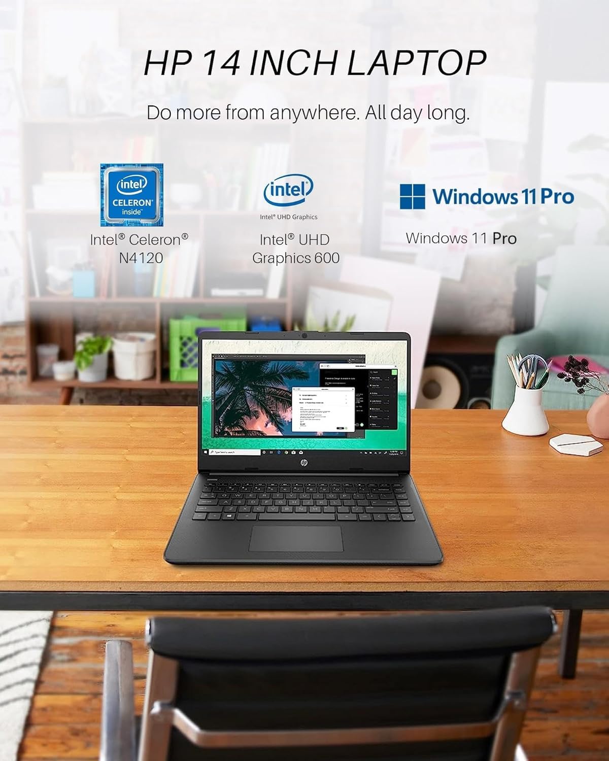 Hp 14 Inch Laptop Student Business, Intel Celeron N4120, 16 Gb Ram, 384 Gb Storage(128Gb Emmc+256Gb Msd), 1-Year Office 365, Int