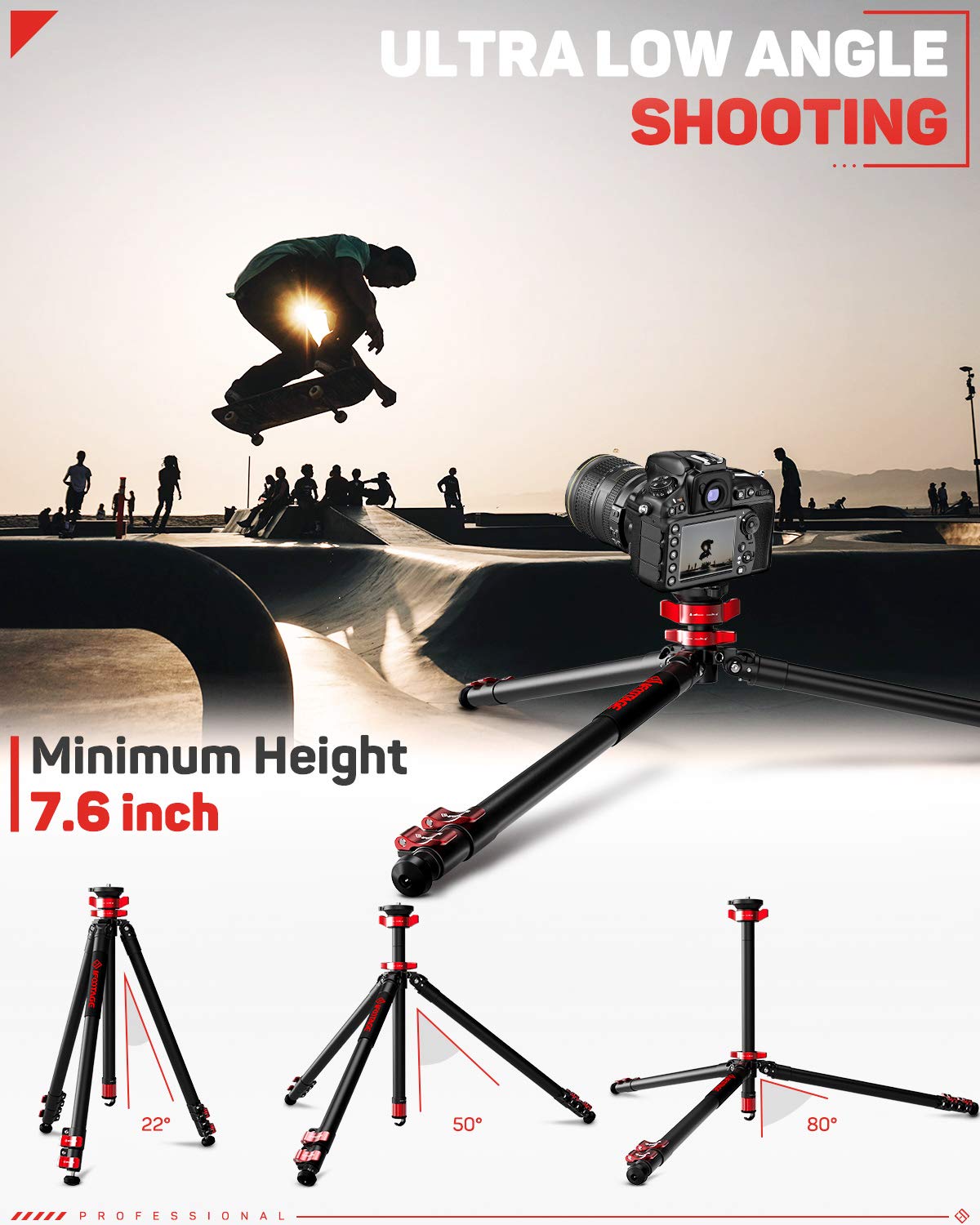 Ifootage 65'' Aluminum Camera Tripod, Professional Video Tripod 3 Sections With Centre Pole, Compatible With Canon, Nikon, Sony