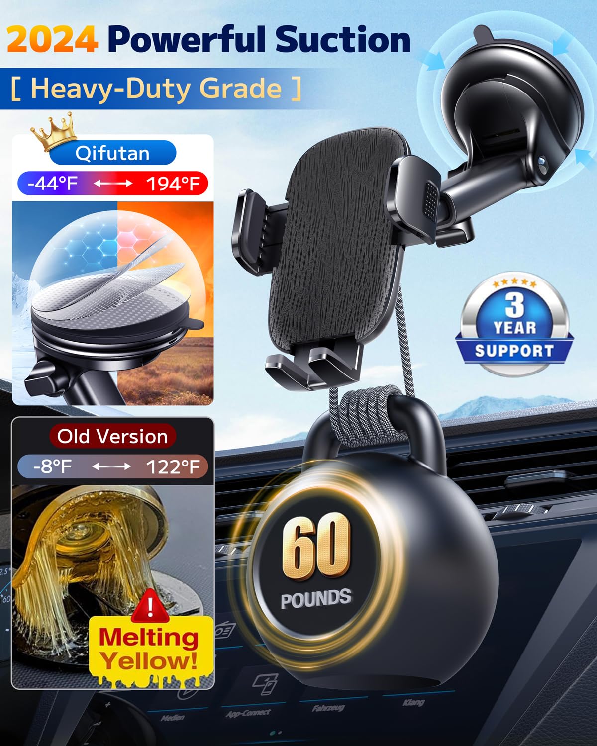 Qifutan Dash Mounted Phone Holders For Your Car Dash Phone Mount For Car Dashboard Air Vent Multi-Mount 3 In 1 Vehicle Windshiel