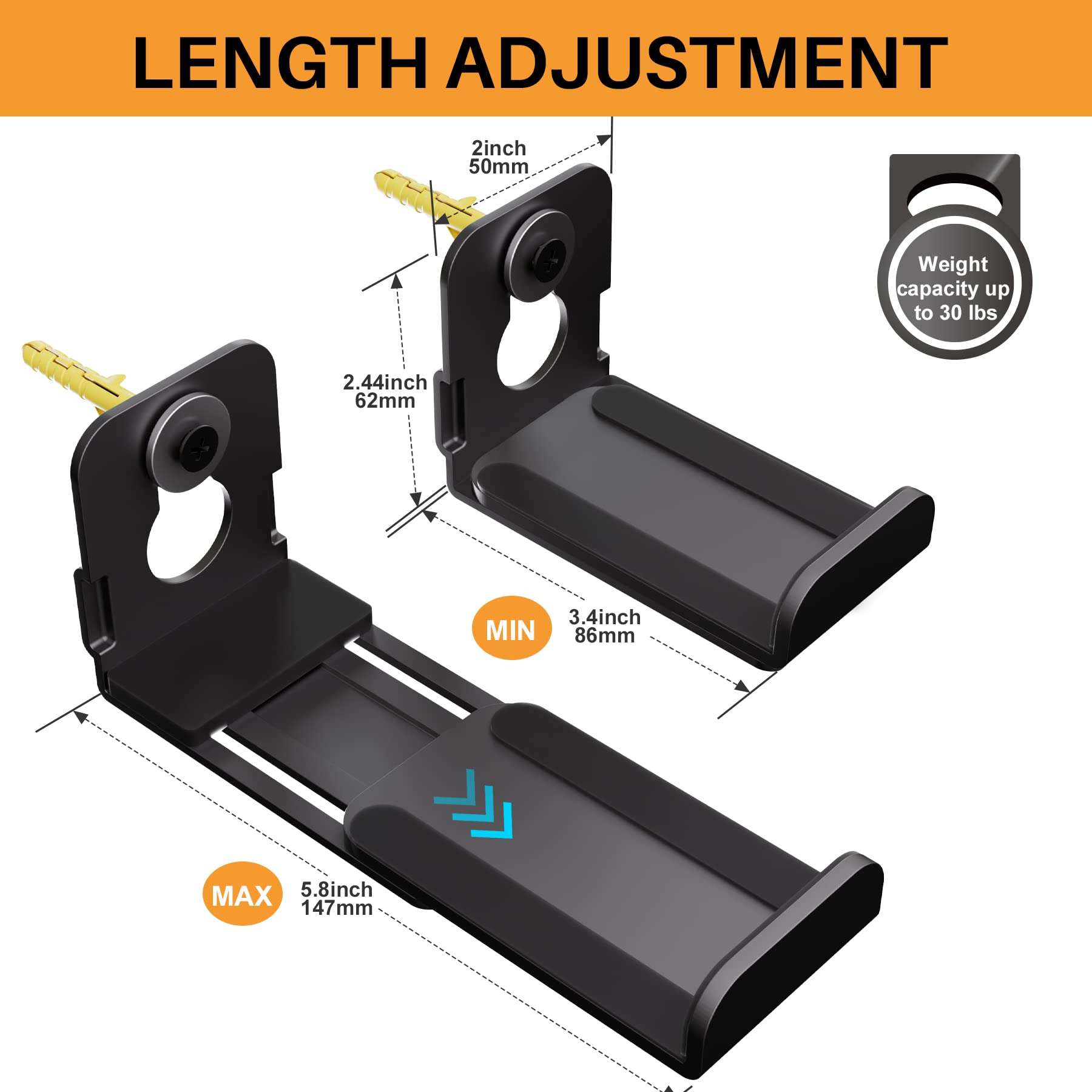 Aentgiu Sound Bar Wall Mount Bracket Universal Speaker Mounting Shelf Adjustable (3.4' 5.8') For Samsung, Vizio, Lg, Sony, Jbl, Bose Soundbar Mount With Hardware Kit