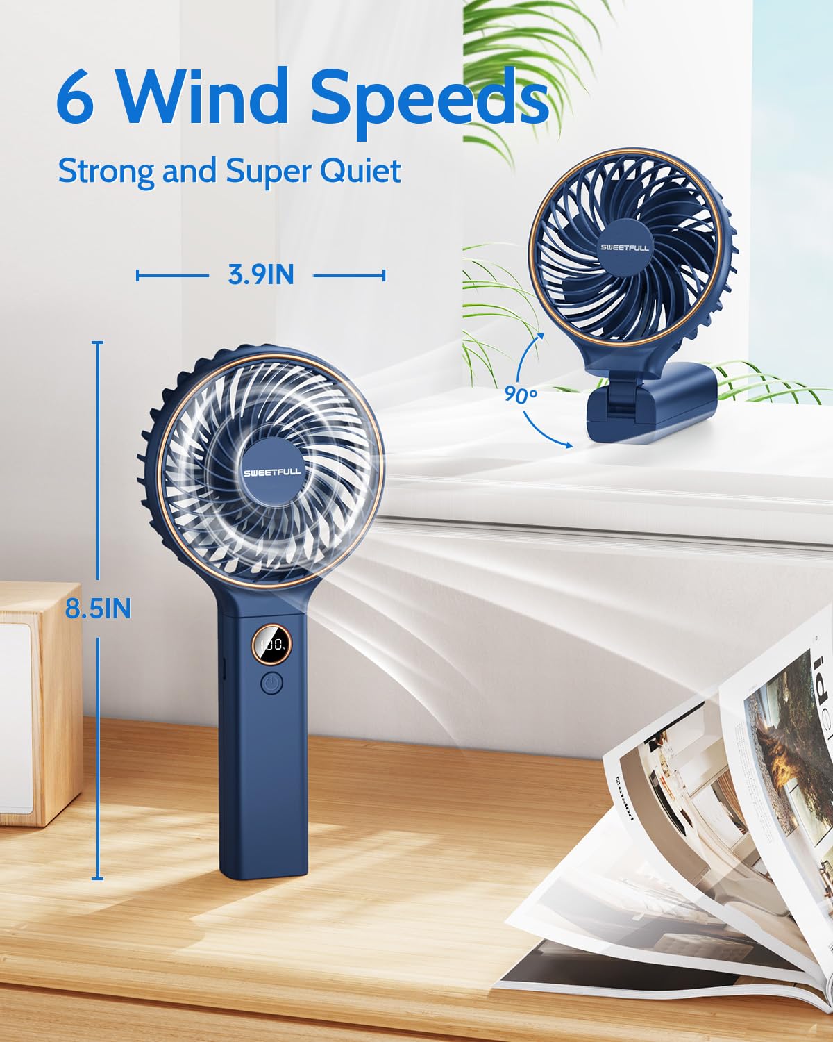 Sweetfull Handheld Fan,5000Mah Portable Fan Mini Fan Small Personal Fan With Backup Power,Desk Fan Hand Held Fan Rechargeable Ba