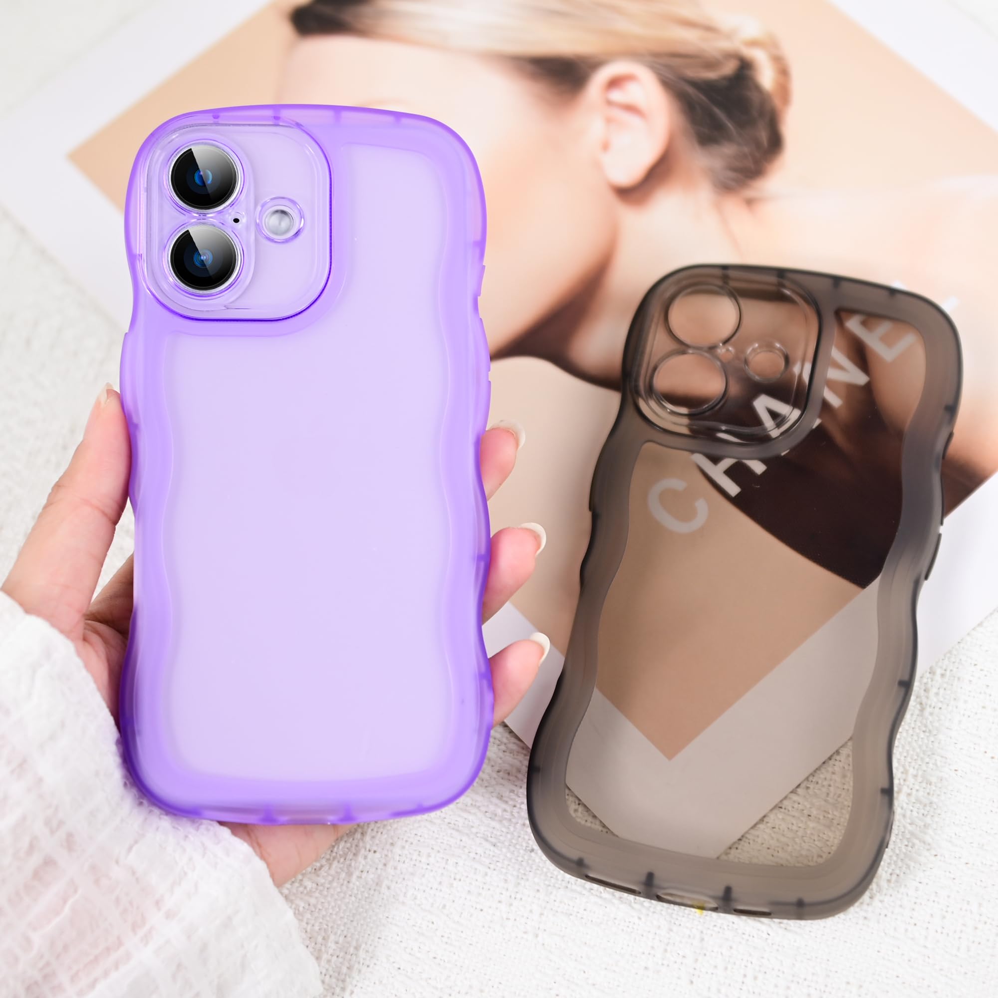 Skylmw Compatible With Iphone 16 Plus Case 6.7'' 2024, Cute Kawaii Curly Wave Frame Shape Soft Silicone Shockproof Protective Ph