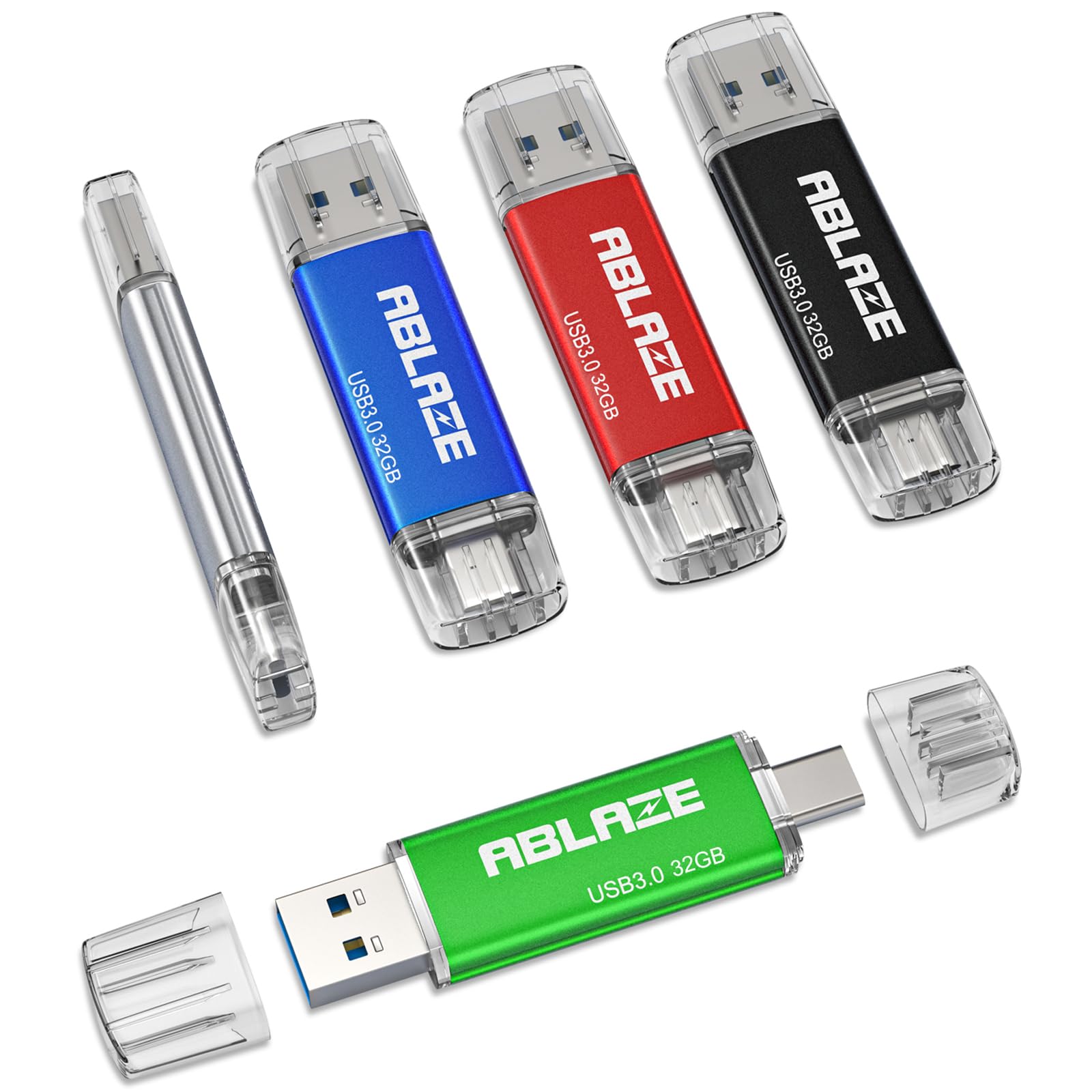 Ablaze Type C Flash Drive 32Gb 5 Pack, Dual Usb 3.0+Usb C Flash Drive For Iphone 15, Android Smartphone, Computer,Tablet Mac Lap