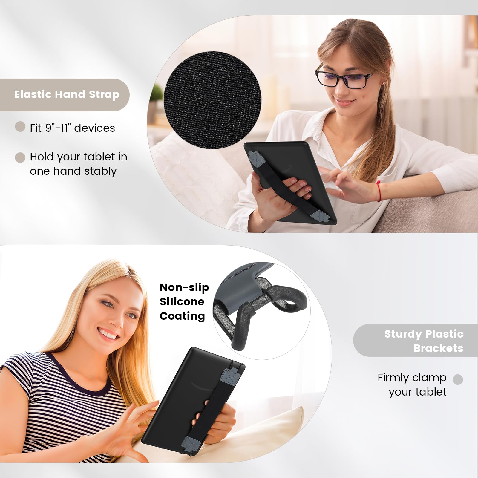 MoKo Security Hand Strap for 9 11 Inch tablet, iPad/iPad Pro/iPad Air/Kindle Fire HD/Samsung, High elasticity Versatile Hand Strap Lightweight Finger Grip Holder, Black Belt, Space Gray