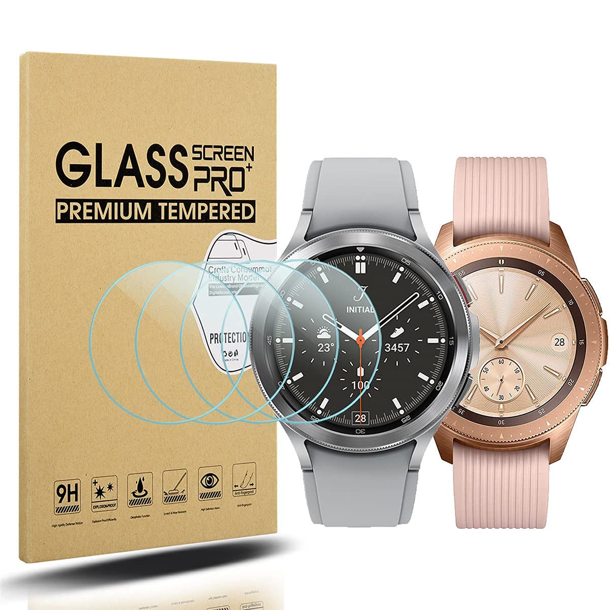 Diruite 4 Pack For Samsung Galaxy Watch 4 Classic 42Mm / Galaxy Watch 42Mm And Galaxy Watch 3 41Mm Screen Protector Tempered Gla