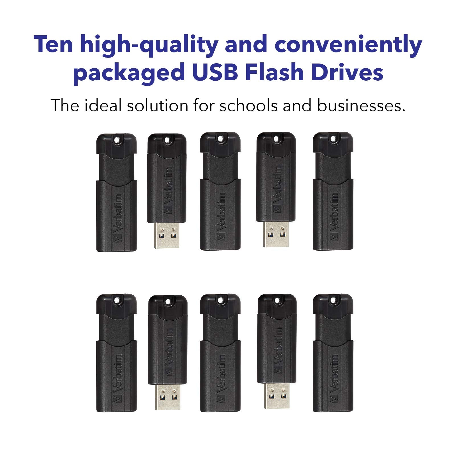 Verbatim 32Gb Pinstripe Usb 3.2 Gen 1 Flash Drive Retractable Thumb Drive   10 Pack Black