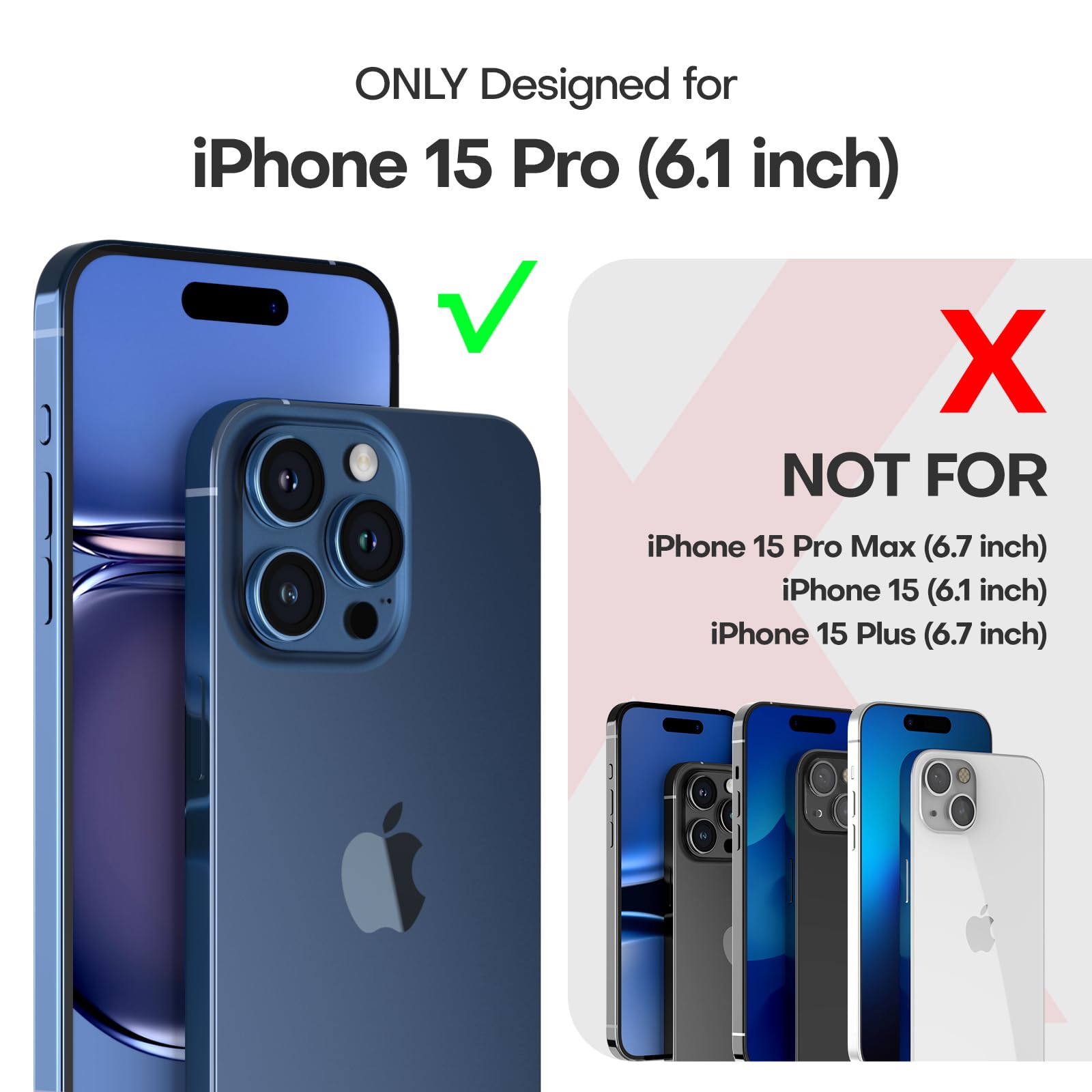 Tauri 3 In 1 For Iphone 15 Pro Case, [Not Yellowing] With 2X Screen Protector, [Military Grade Drop Protection] Shockproof Slim