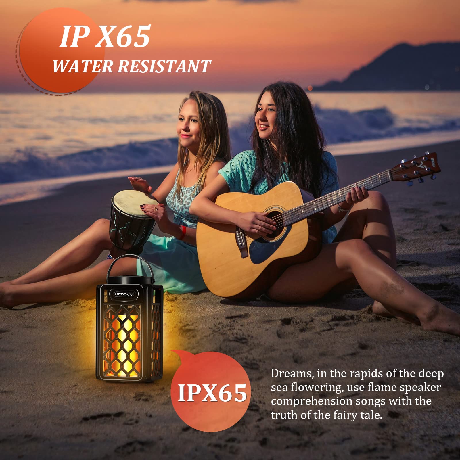 2 Pack Outdoor Bluetooth Speakers, Portable Led Flame Speaker Waterproof With Torch Atmosphere 10W Enhanced Bass For Patio Porch