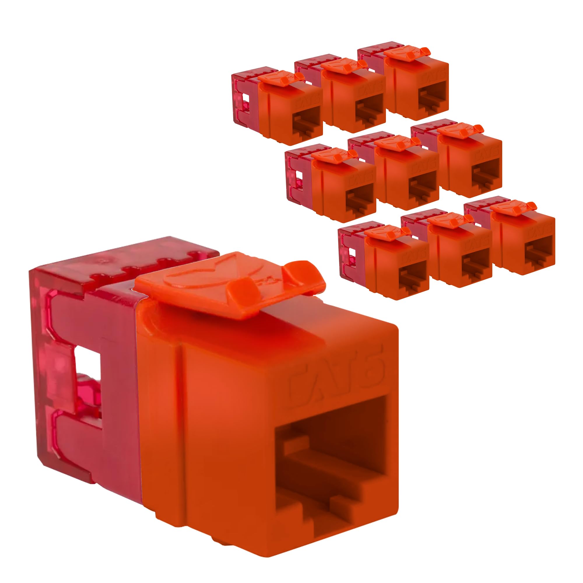 ICC CAT6 Keystone Jack with Slim Profile 180 Degree Punch Down, RJ45 UL Listed PoE++ TAA Compliant for Wall Plate or Patch Panel, Works with JackEasy Termination Tool, Orange 10 Pack