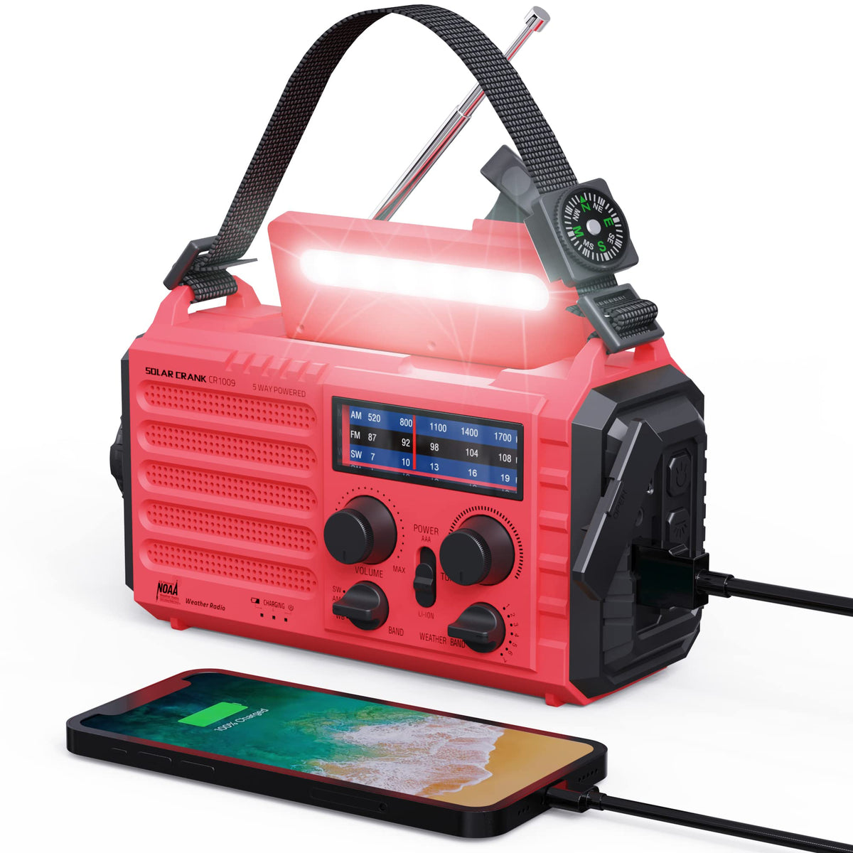 Emergency Solar Hand Crank Radio,Am/Fm/Sw Noaa Portable Weather Alert Radio With Flashlight,Reading Lamp,Phone Charger,Rechargea