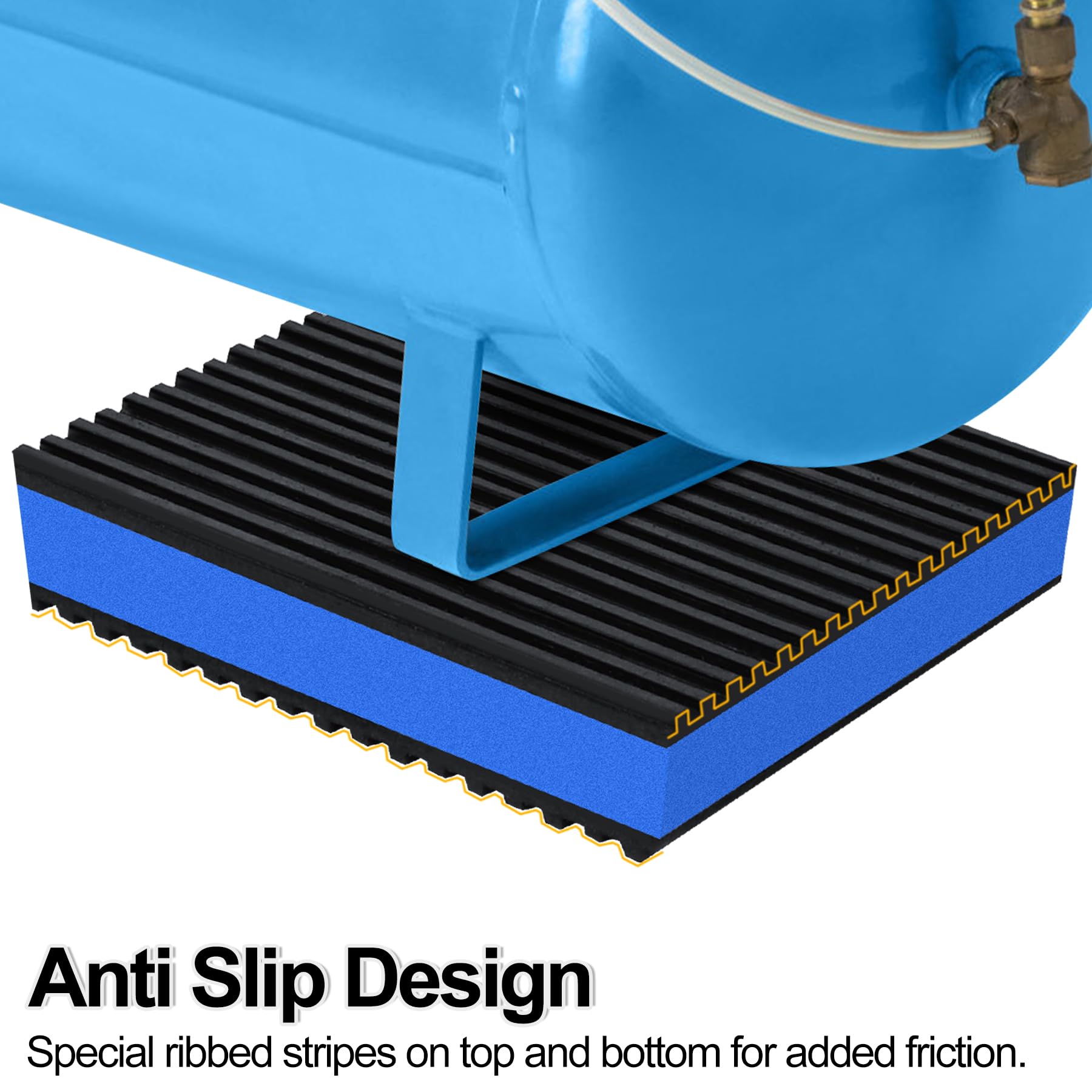 Phepetroll 8 Pack Anti Vibration Pads 6'' X 6'' X 7/8'' Sound Isolation Ribbed Rubber Mats With Eva Center, Heavy Duty Vibration