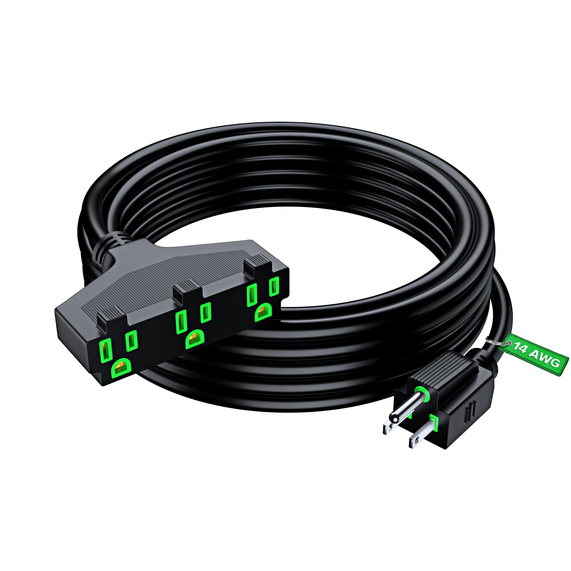 Extension Cord 25 Feet, SJTW Extension Cord with Multiple Outlets, 14 Gauge (Black) ETL Listed