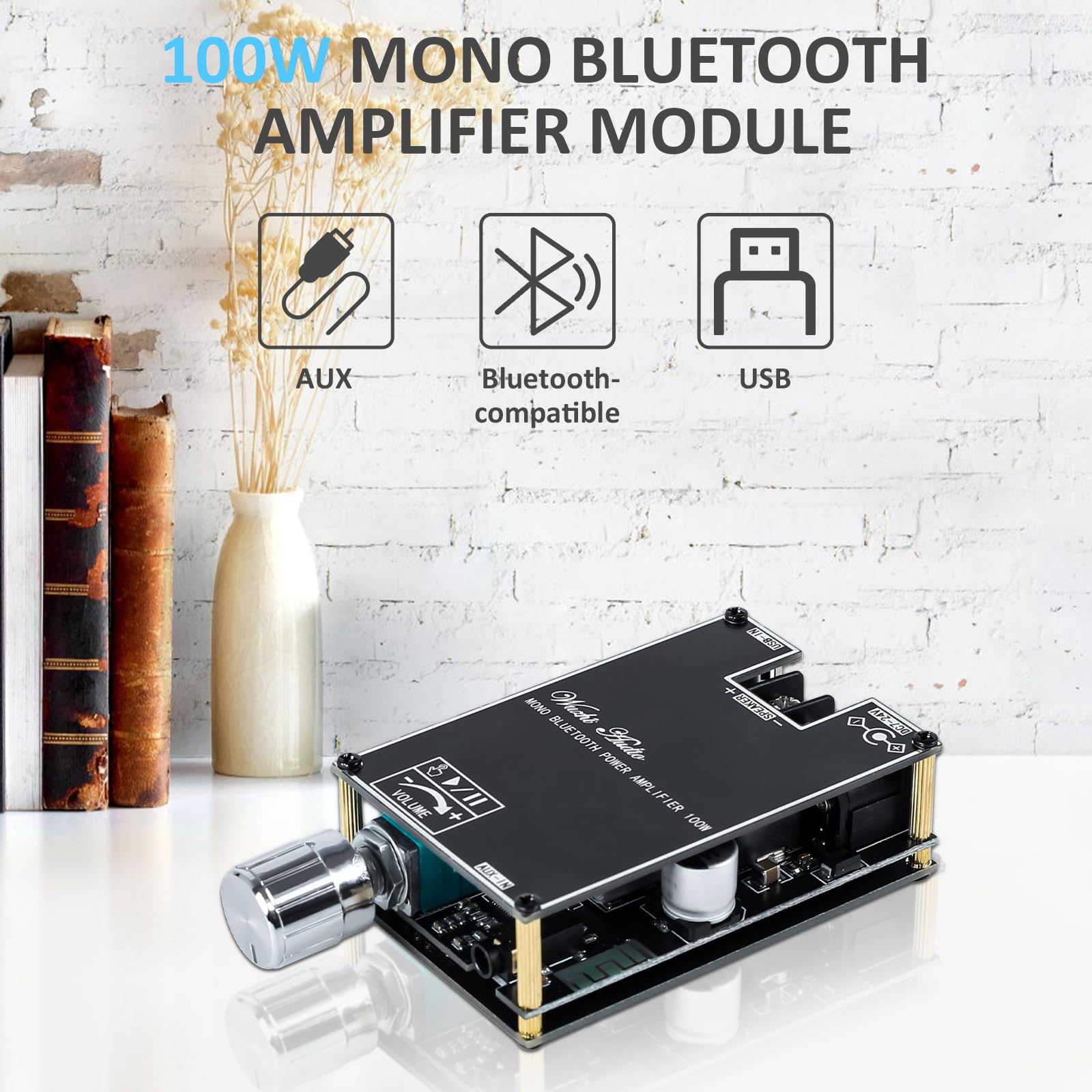 Bluetooth Amplifier Board, Pemenol Tws Dc 7 24V 100W Mono Audio Power Amplifier Module With Box Matching Function Support Aux/Bl