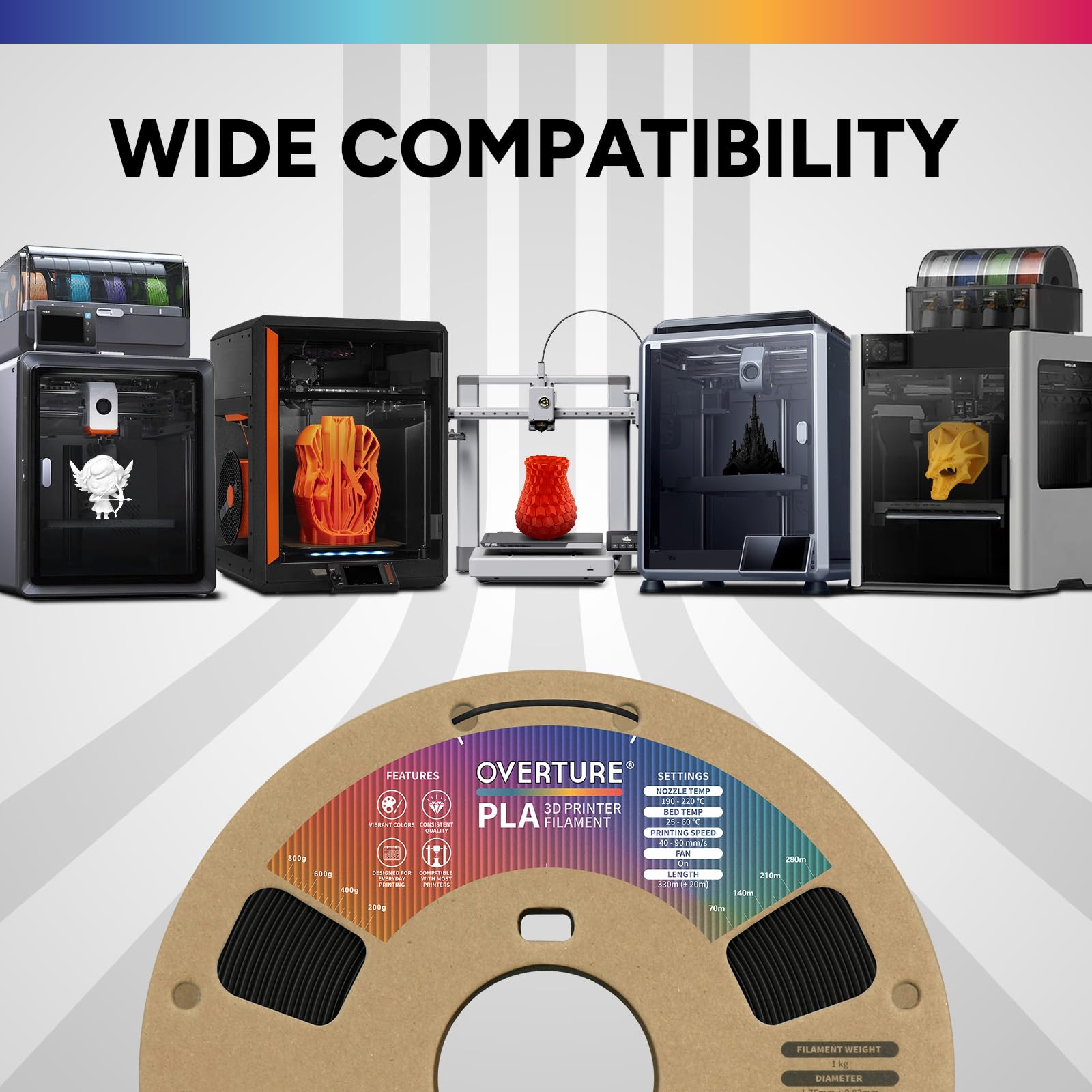 Overture Pla Filament 1.75Mm, Neatly Wound 3D Printer Filament 1Kg Spool (2.2Lbs), Dimensional Accuracy +/- 0.02 Mm, Fit Most Fd