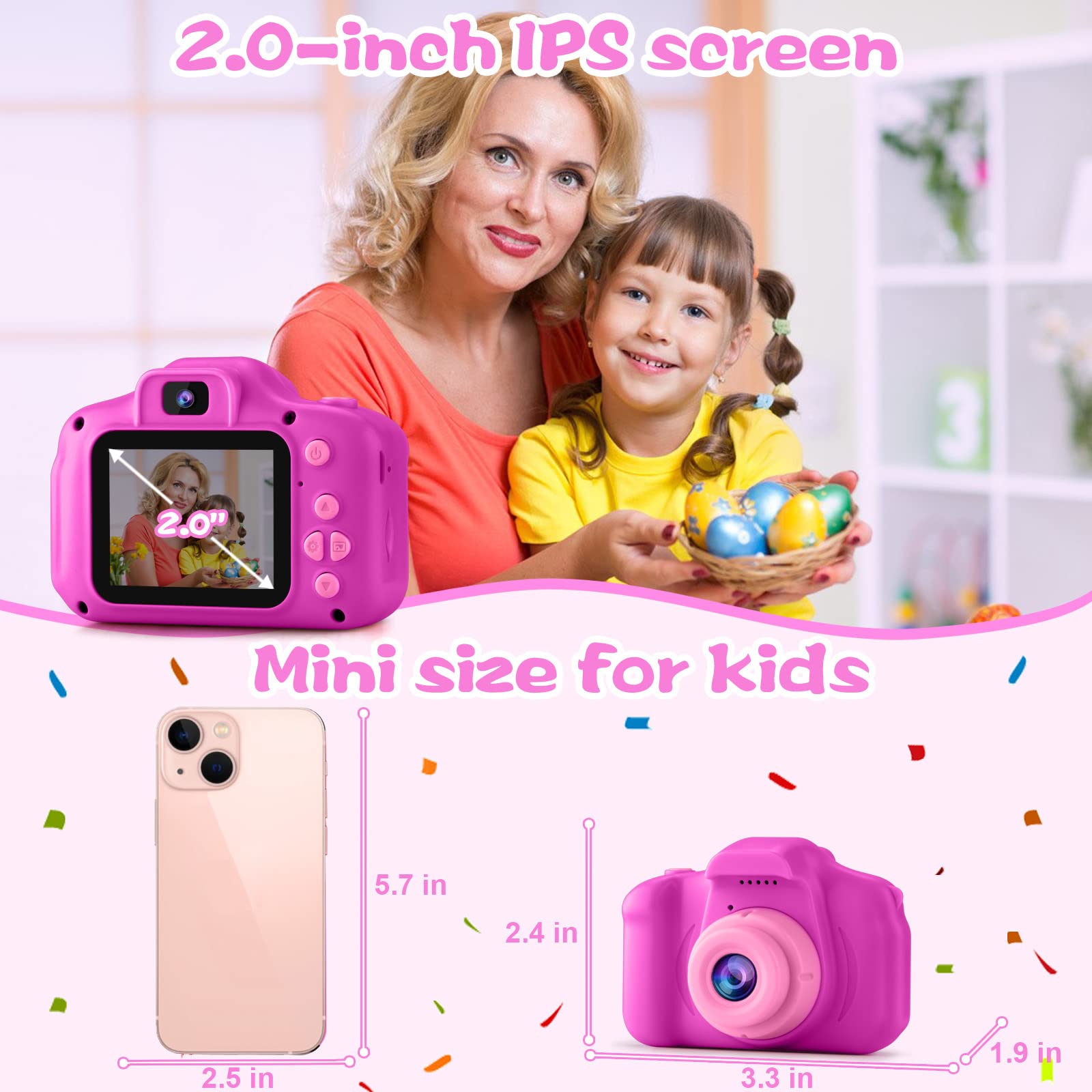 Prograce Kids Camera Girls Gift - Dual Selfie Kids Digital Camera Age 3 4 5 6 7 8 9 Year Old Children Camera Toys Christmas Birt