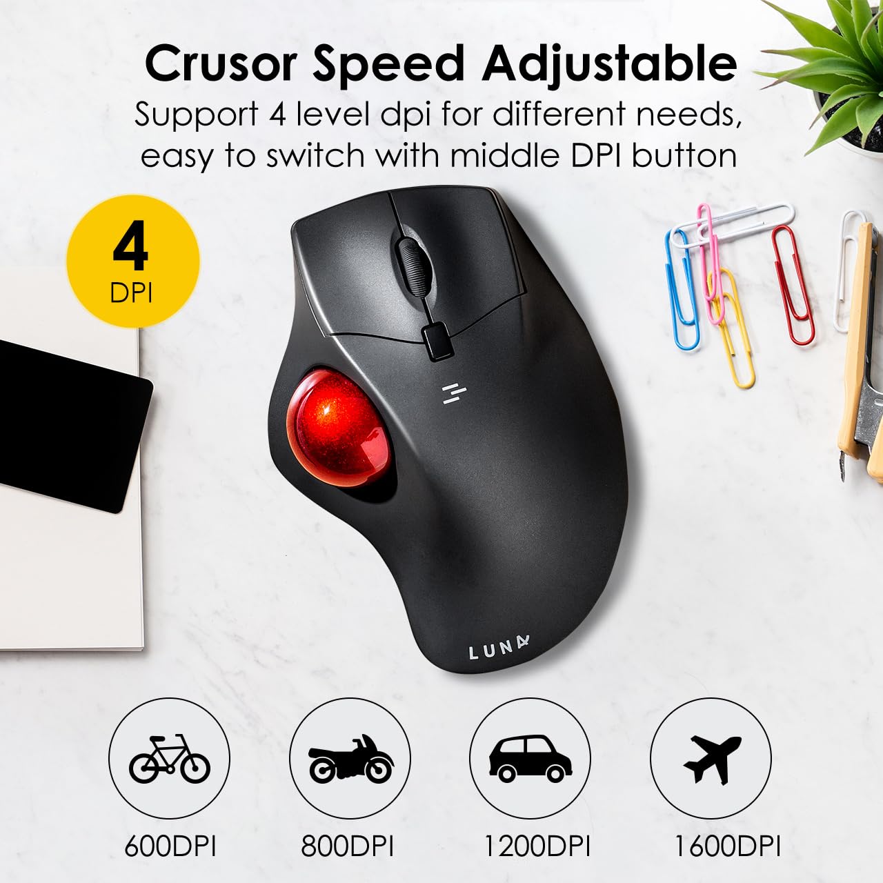 Sanwa 2.4G Wireless Ergonomic Trackball Mouse, Optical Rollerball Mice, Programmable Silent Buttons, 40Mm Trackball, 600/800/1200/1600 Adjustable Dpi, Compatible With Macbook, Laptop, Windows, Macos