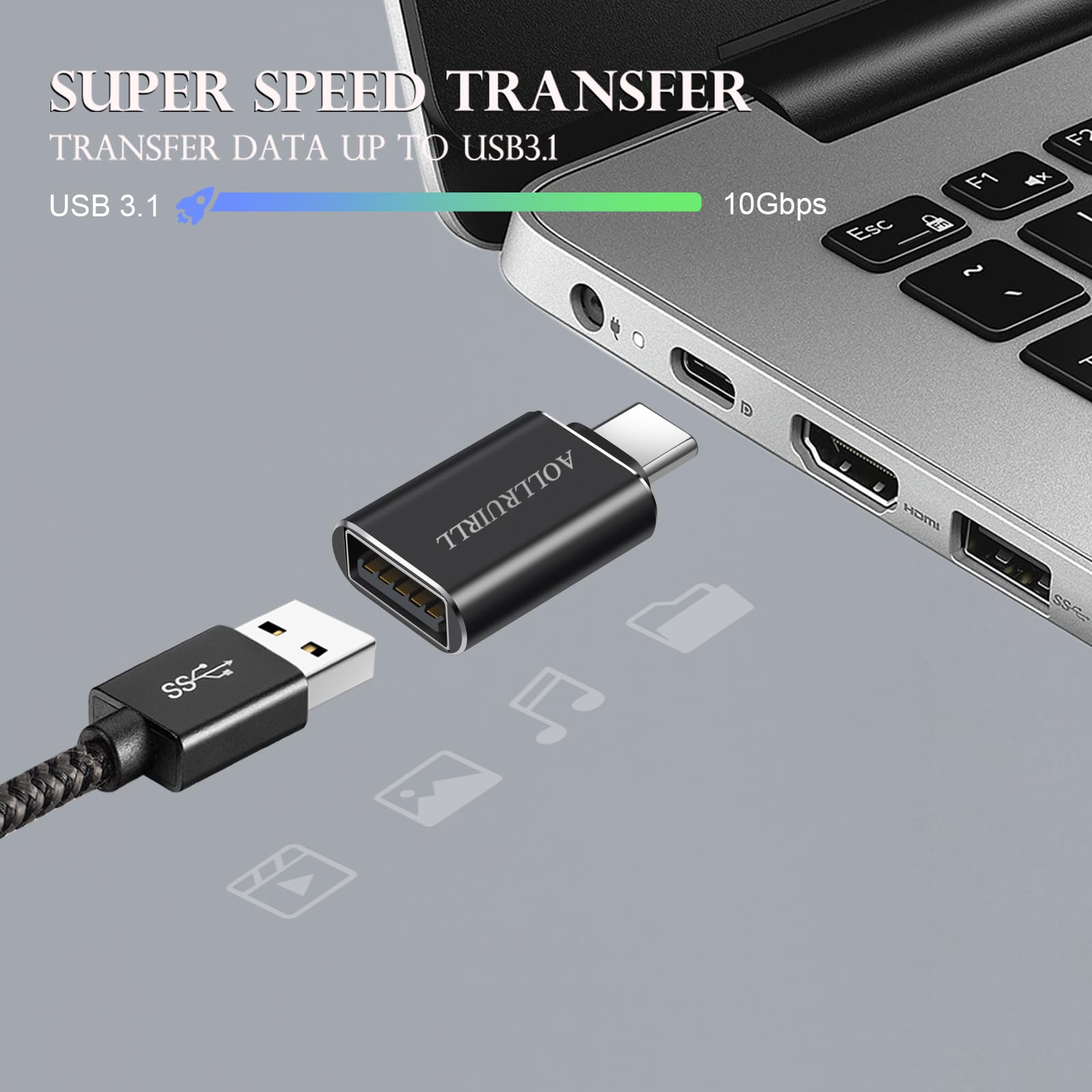 AOLLRUIRLL 3 Pack USB C to USB 3.0 Adapter SuperSpeed Data Transfer Fast Charging Aluminum Black