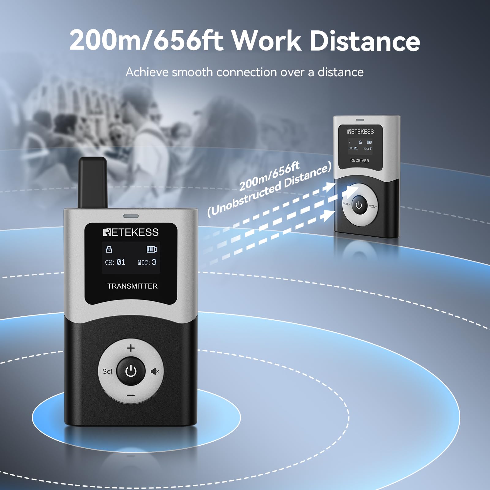 Retekess T130U(4Nd Gen T130) Wireless Tour Guide Audio System, Walking Tour Guide Microphone Digital Transmission Hifi Sound Qua