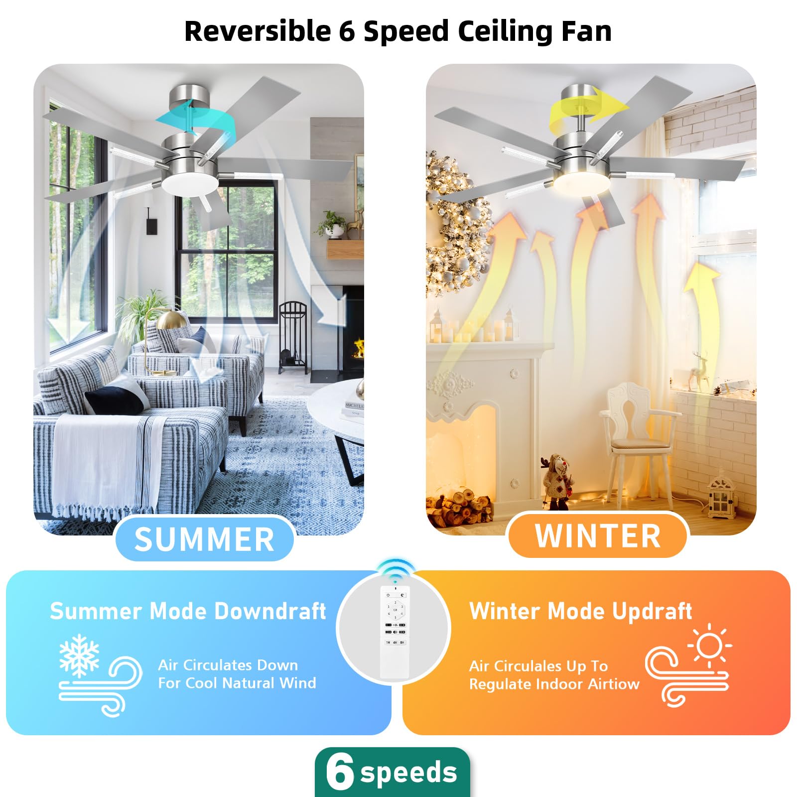 Yitahome 60 Inch Ceiling Fan With Light And Remote, 5 Blades With Crystal Rod Design, Modern Chandelier Ceiling Fan With Reversi