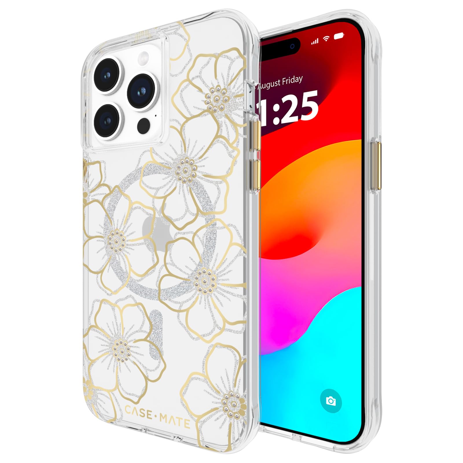 Case Mate Iphone 15 Pro Max Case   Floral Gems [12Ft Drop Protection] [Compatible With Magsafe] Magnetic Cover With Sparkly Rhin