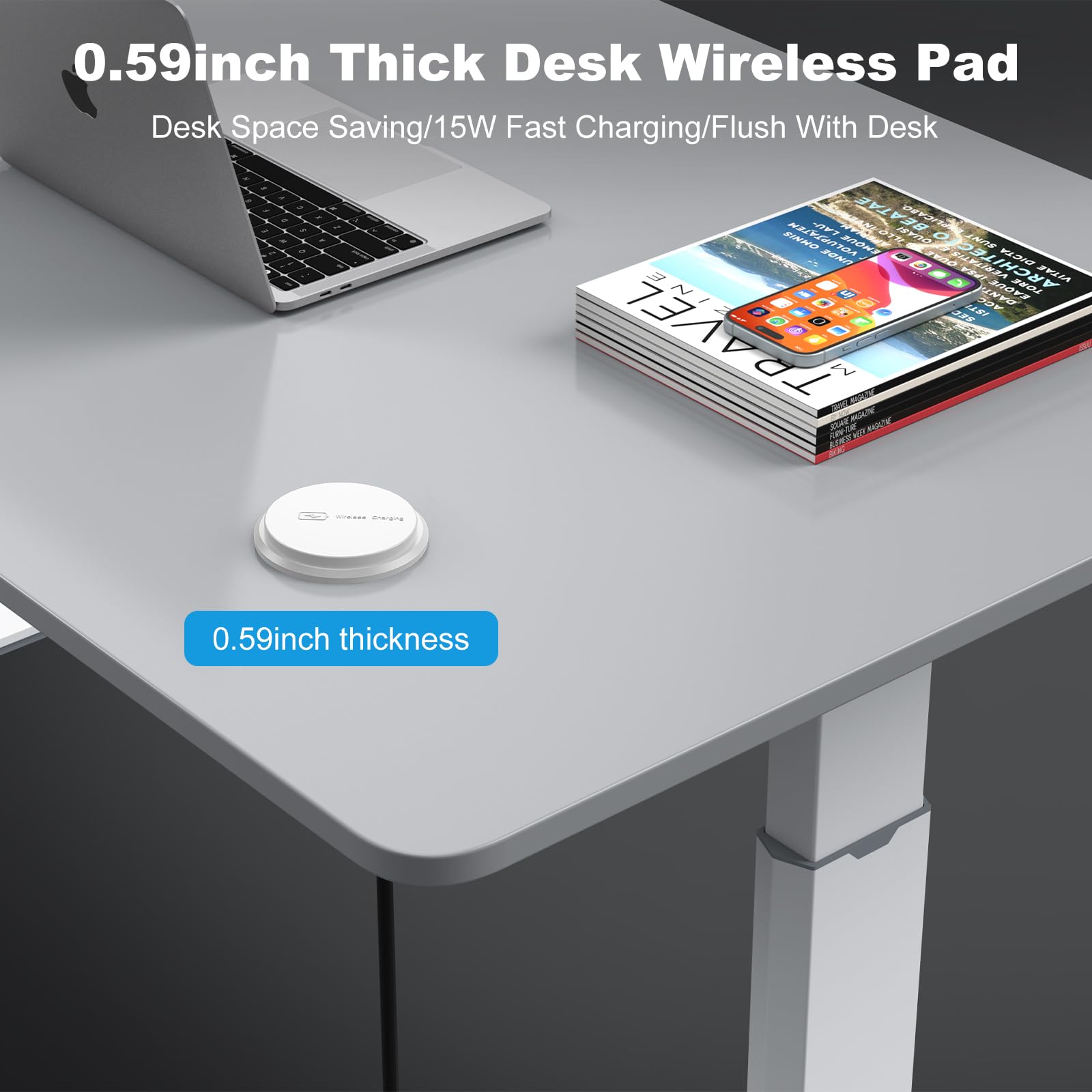 3 Inch Desk Recessed Power Grommet With 15W Wireless Charger, 20W Usb C Fast Charging Countertop Grommet Mount Power Outlet, Wit