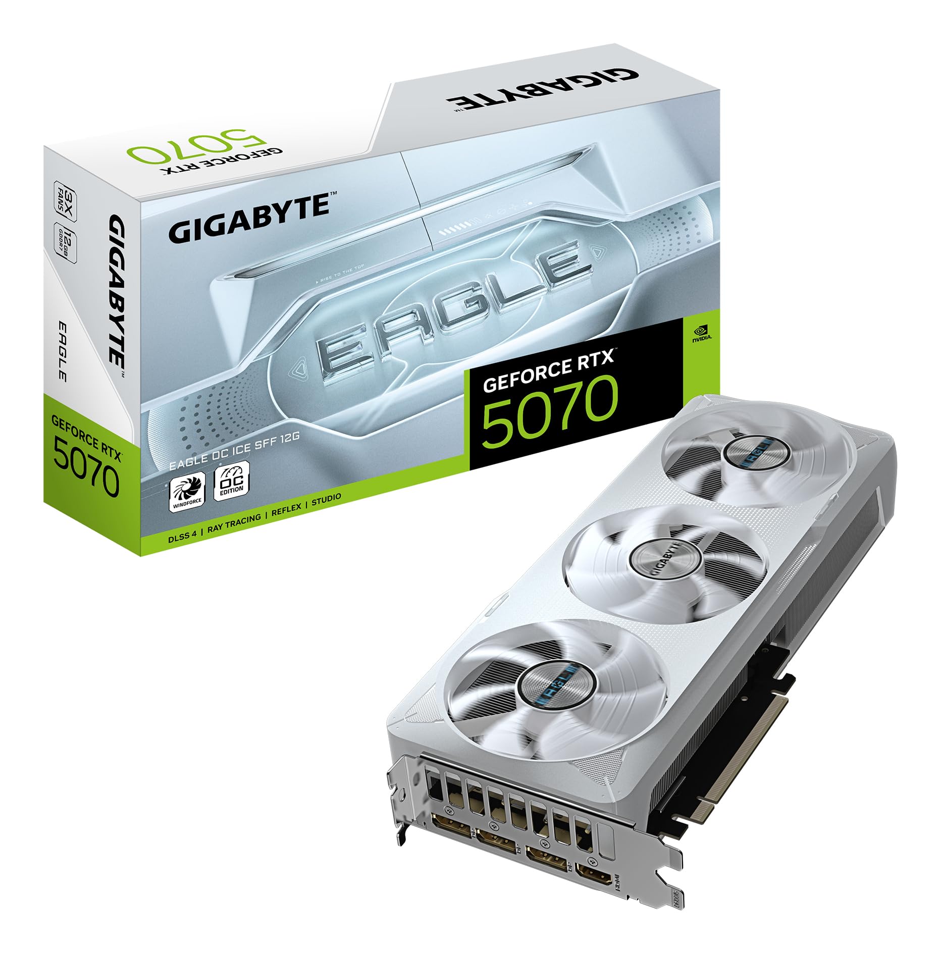 Gigabyte GeForce RTX 5070 Eagle OC Ice SFF 12G Graphics Card - 12GB GDDR7, 192 Bits, PCI-E 5.0, 2587 MHz Core Clock, 3 x DP 2.1a