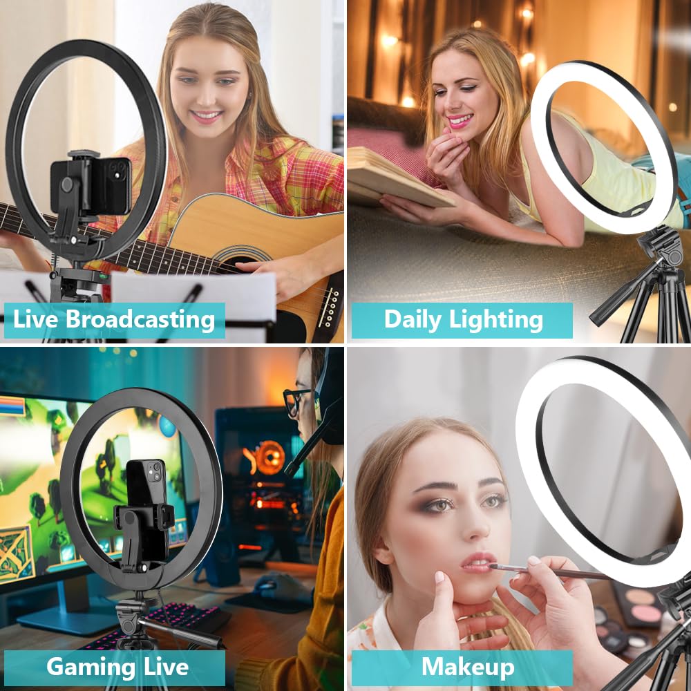 Sensyne 12'' Ring Light With 50'' Extendable Tripod Stand, Led Circle Lights With Phone Holder For Live Stream/Makeup/Youtube Vi
