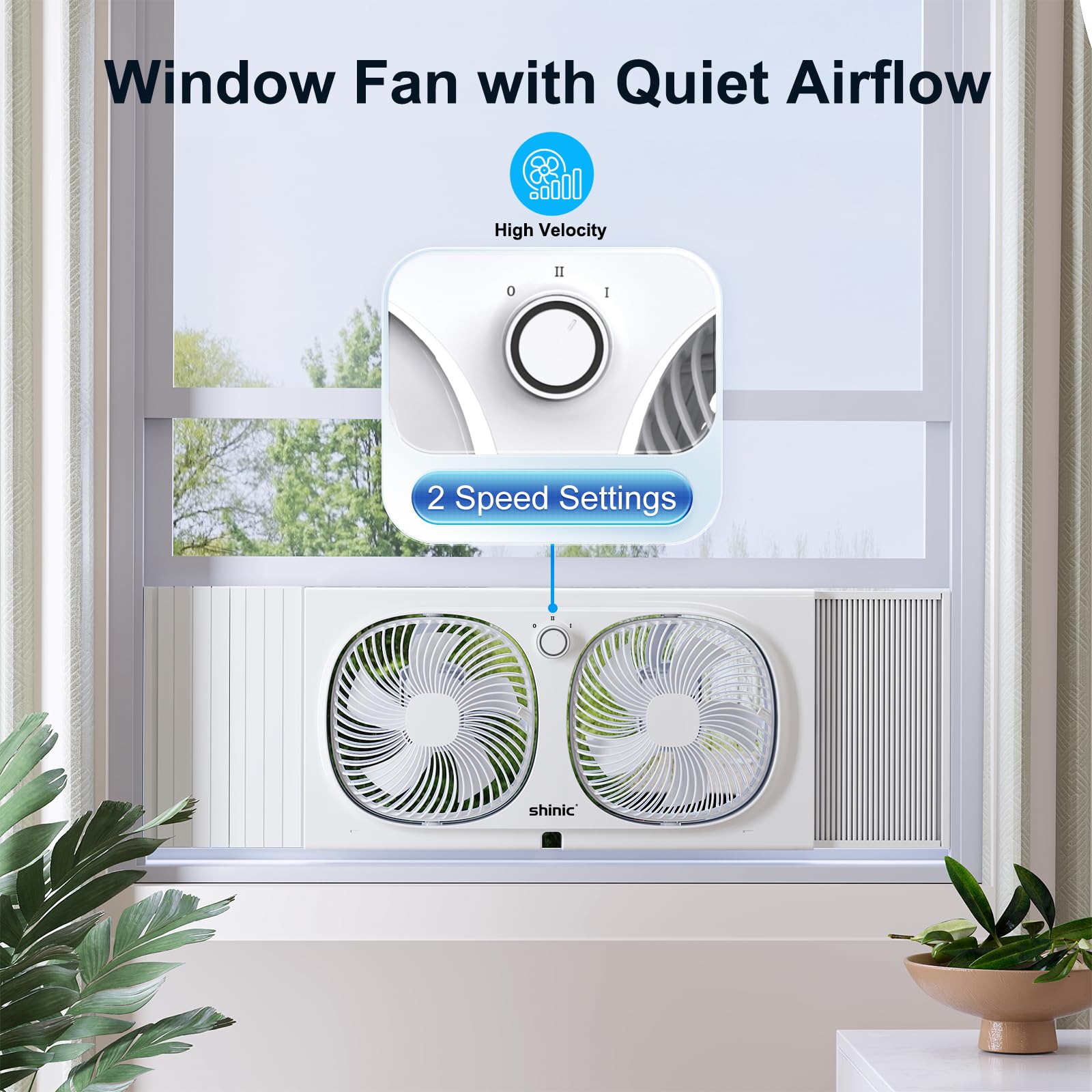 Shinic 9'' Twin Window Fan With 270 Rotatable Fans, 2 Speeds, Vertical Window Fan With Rigid & Accordion Expanders, Width Adjust