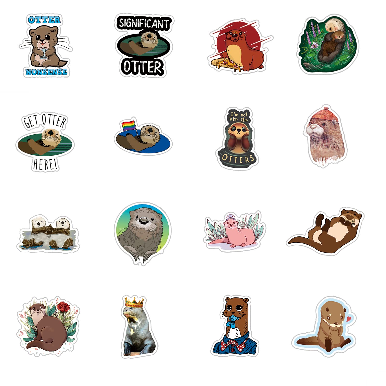 The Eurasian River Otter Cute Cartoon Animal Stickers 50Pcs Pack | Kawaii Deacls Graffiti Vinyl Pvc Waterproof For Adults Water