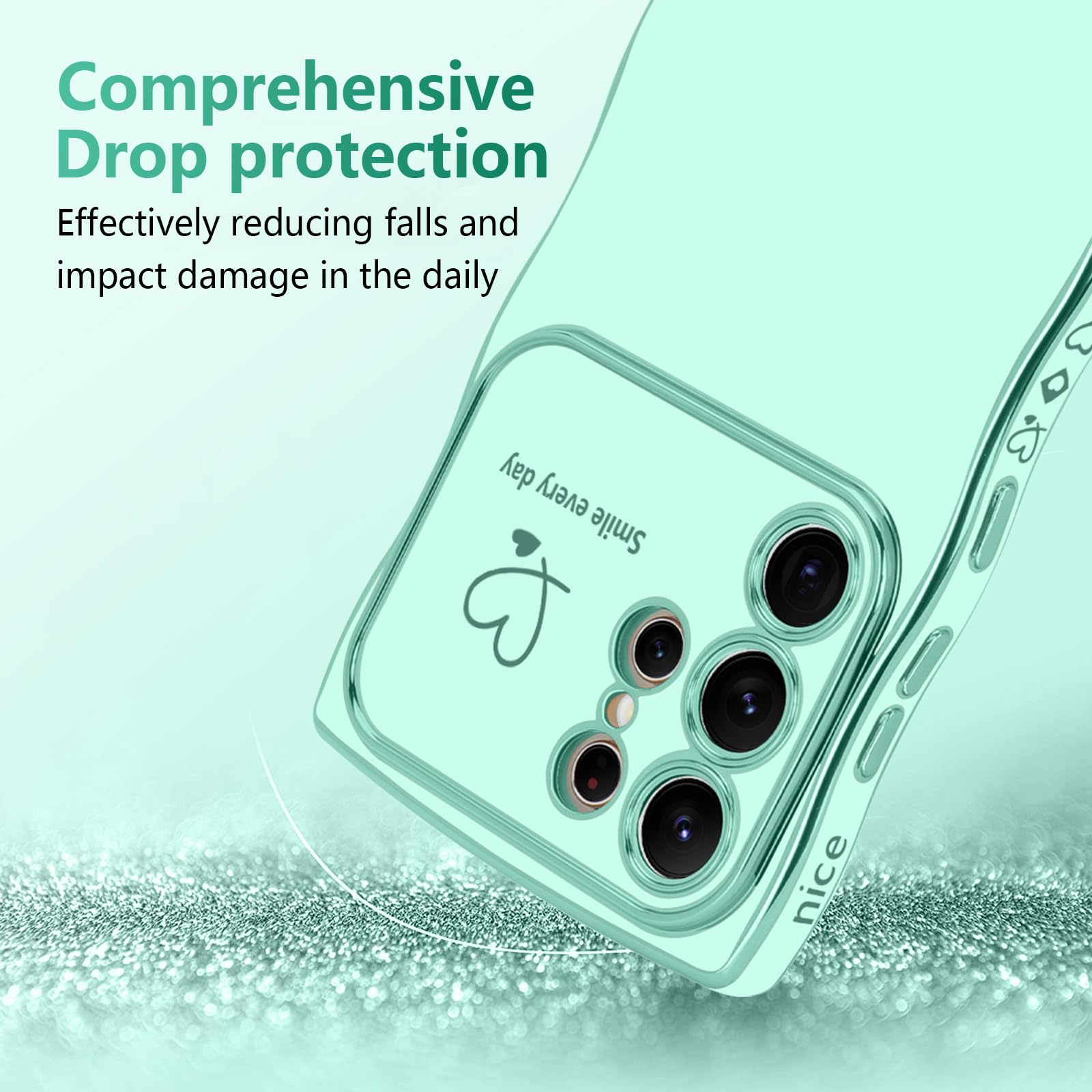 Lchulle For Samsung Galaxy S24 Ultra Case For Women Girls, Cute Wave Frame Curly Shape With Love Heart Camera Protection Cover L