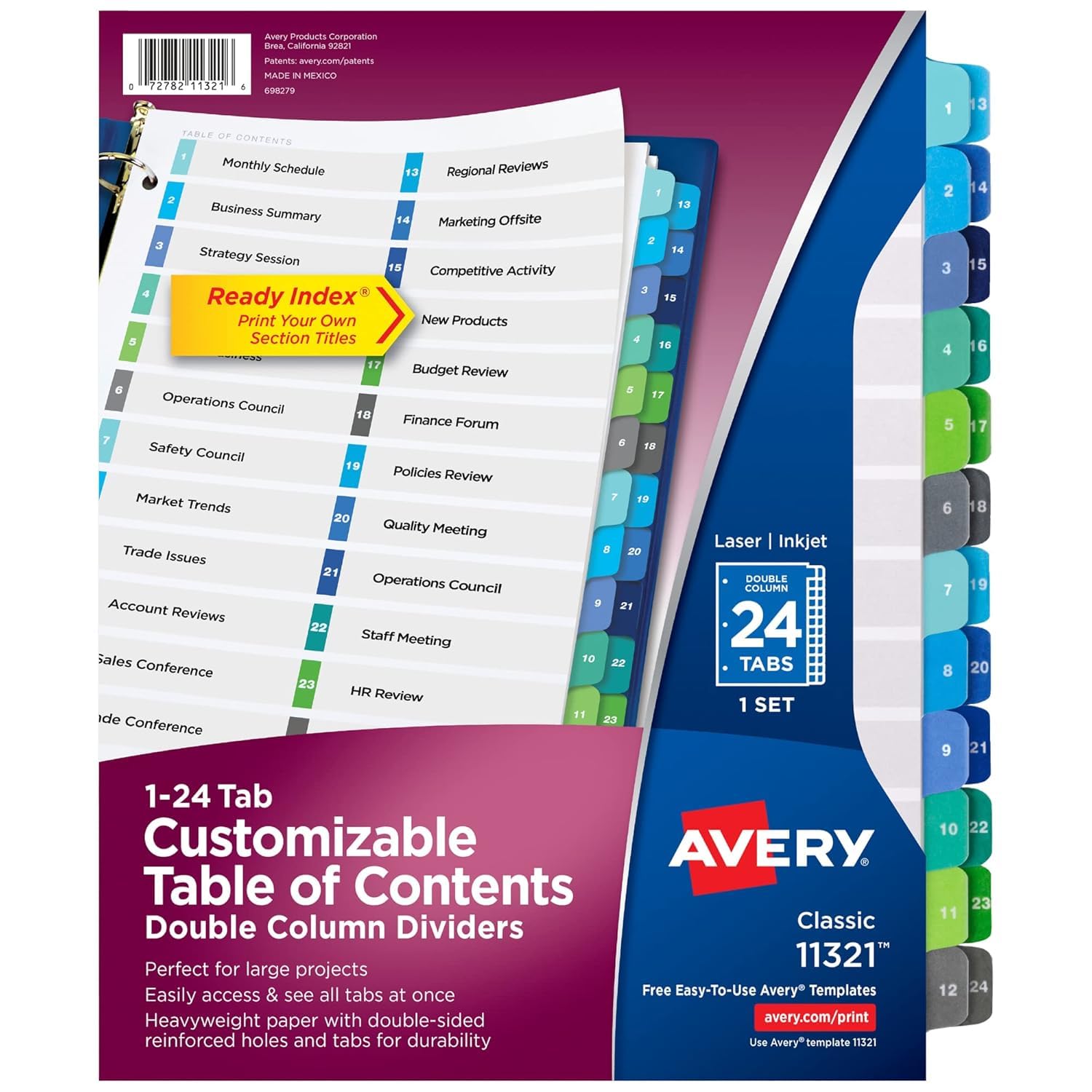 Avery Ready Index 20% Recycled Double-Column Table of Contents Dividers, 24-Tab