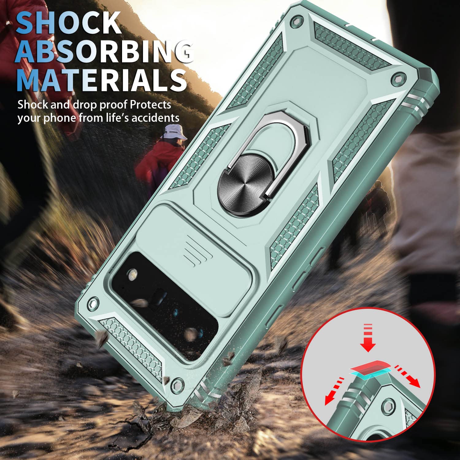 Fetrim Case For Google Pixel 6 Pro, Camera Cover Phone Case With Rotation Ring Stand For Google Pixel 6 Pro   Green