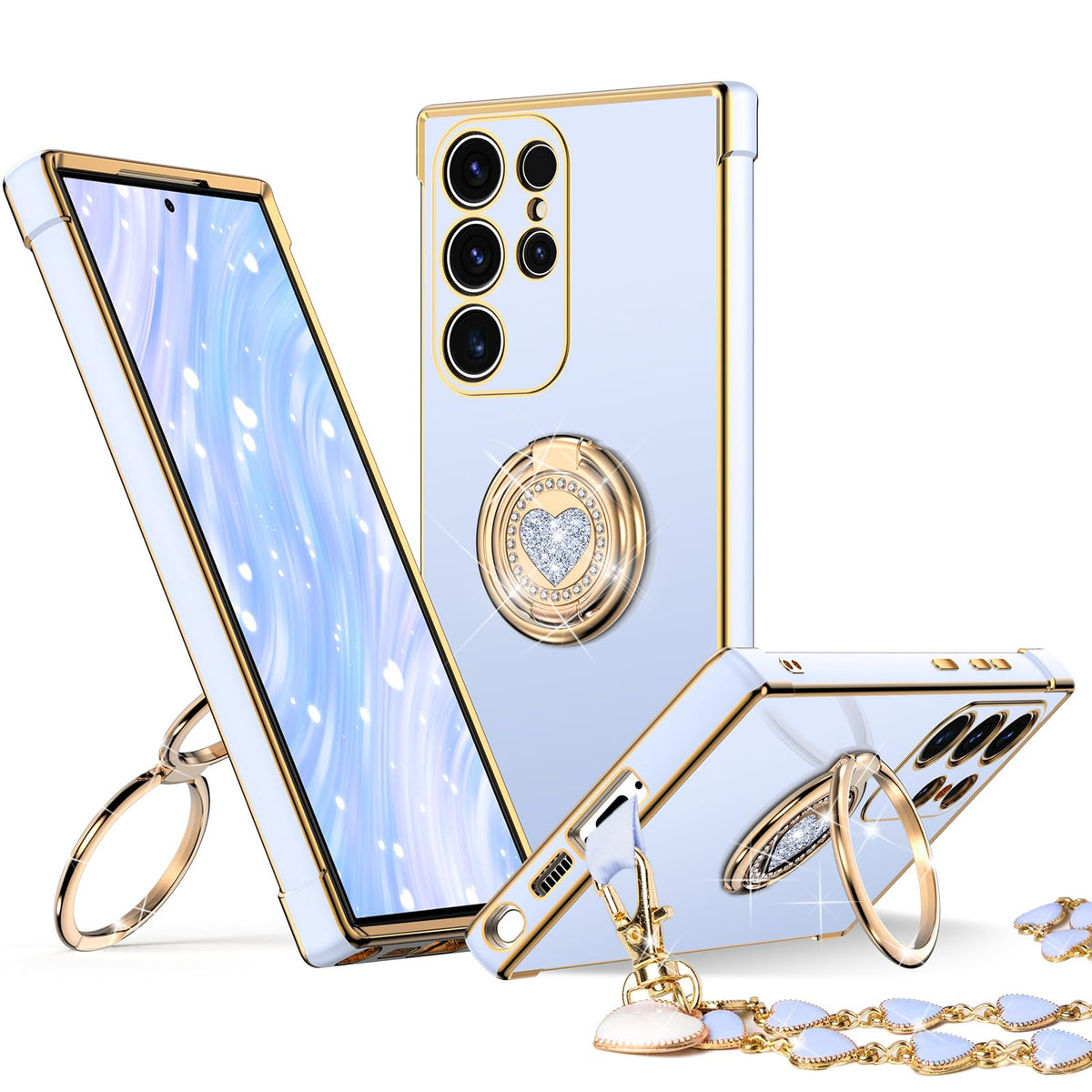 Xyz For Galaxy S22 Ultra Case With Stand, Samsung S22 Ultra Case With Double Ring, Women Girls Bling Luxury Protective Phone Cas