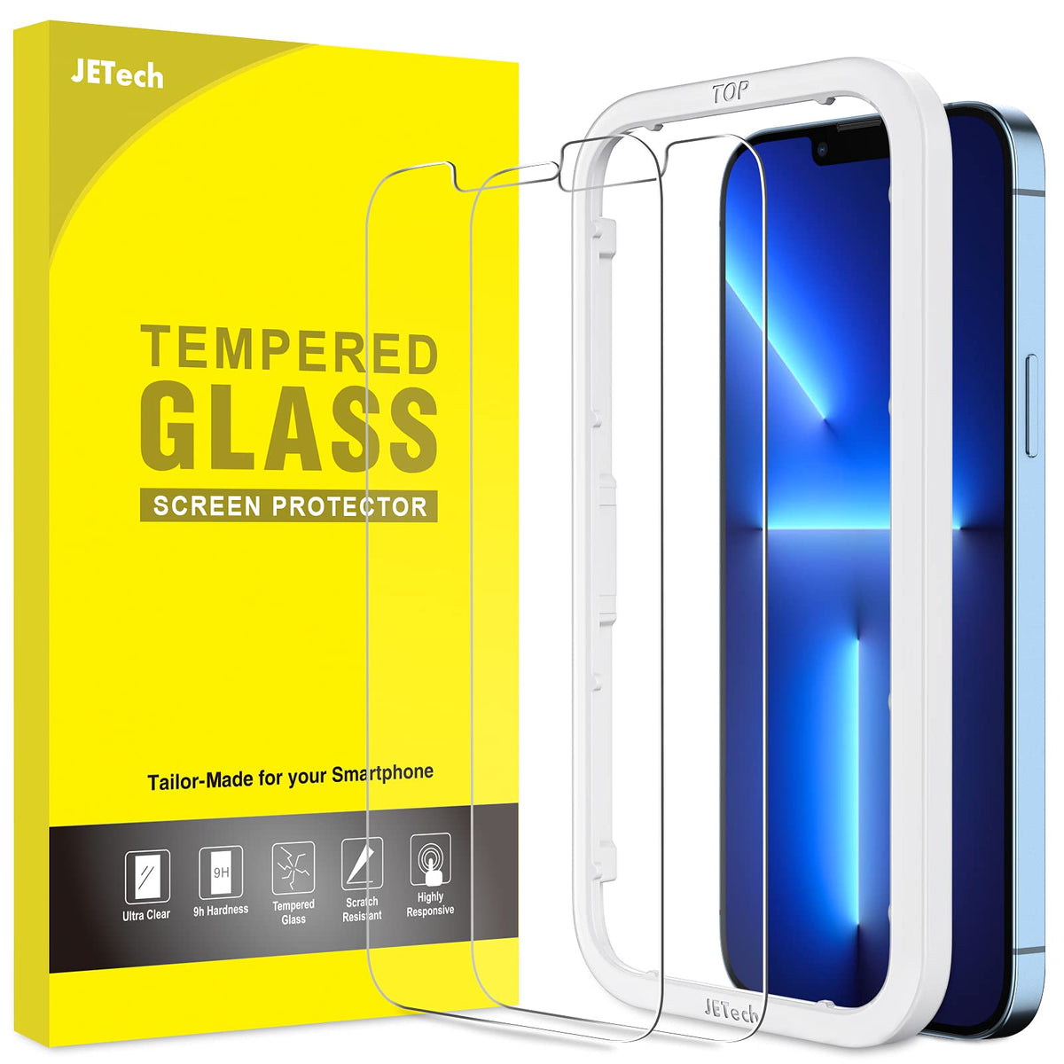 JETech Screen Protector for iPhone 13 Pro Max 6.7-Inch, Tempered Glass Film with Easy-Installation Tool, Case-Friendly, HD Clear, 2-Pack