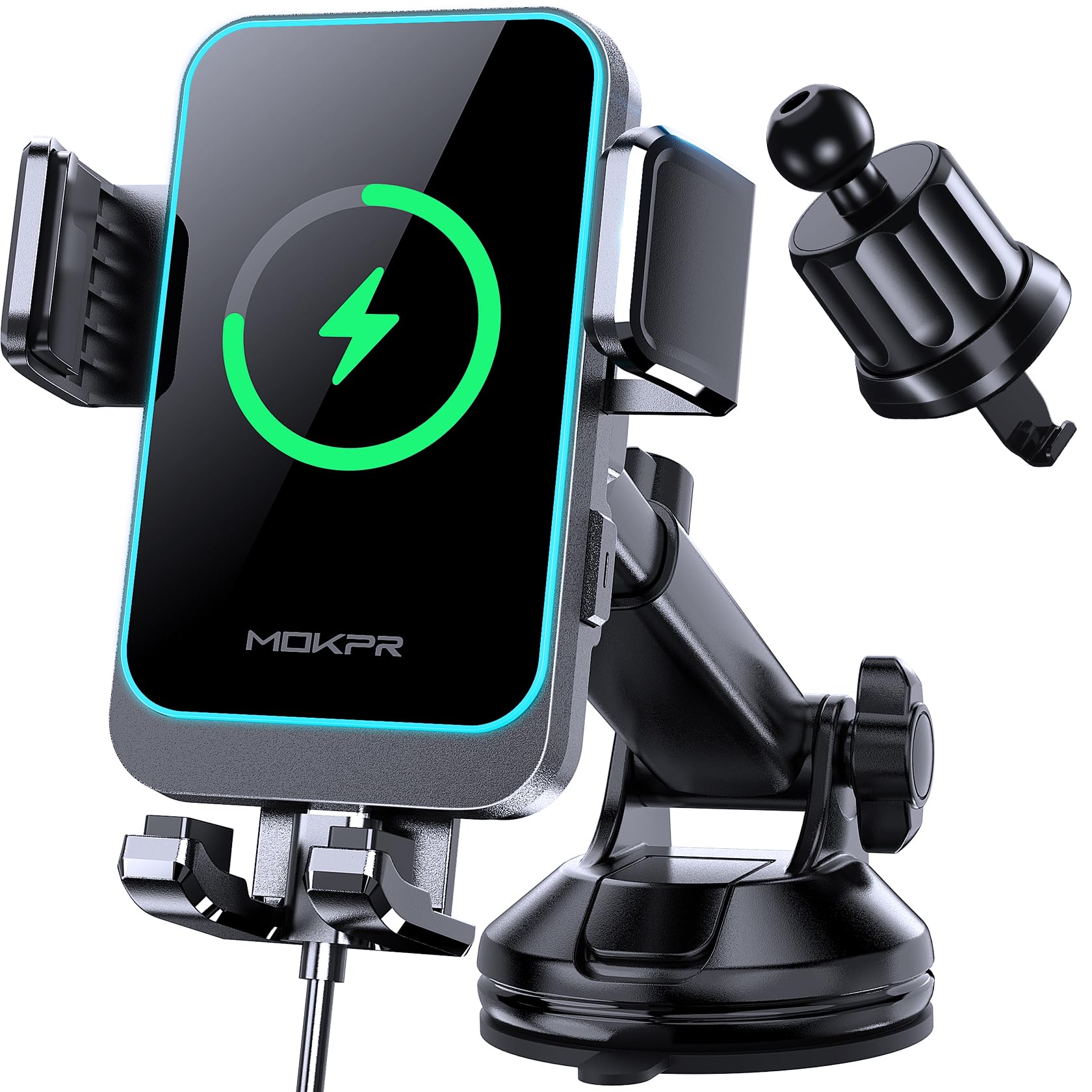 Wireless Car Charger, Mokpr 15W Fast Charging Auto Clamping Dashboard Windshield Air Vent Car Phone Holder With Led Light Car Ch
