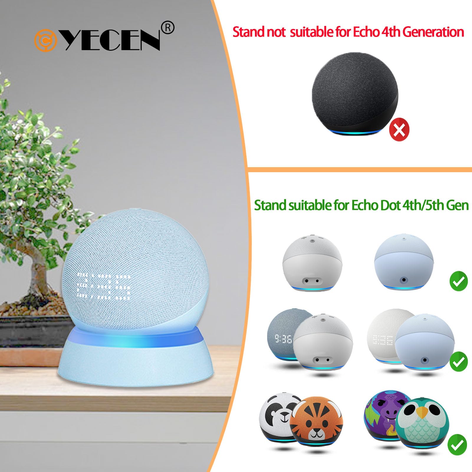 C Yecen Table Stand For Echo Dot 5Th Generation Desktop Holder Mount For Echo Dot 5Th & 4Th Gen, Base Bracket With Light Guide A