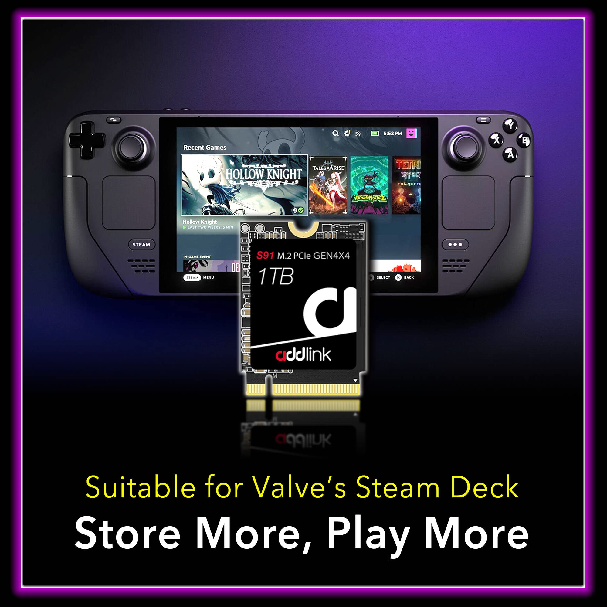 Addlink S91 1Tb 2230 Nvme High Performance Pcie Gen4X4 2230 3D Nand Ssd   Read Speed Up To 4900 Mb/S Compatible With Steam Deck,