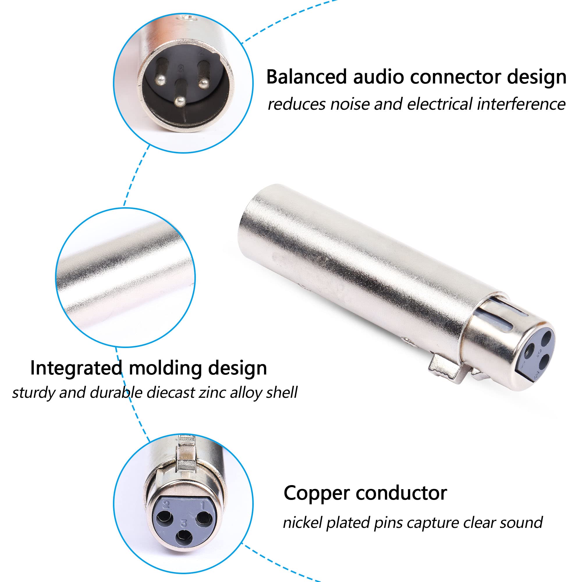 Pngknyocn Xlr Male To Female Adapter,3 Pin Xlr Audio Microphone Cable Extension Adapter Connector(2 Pack)