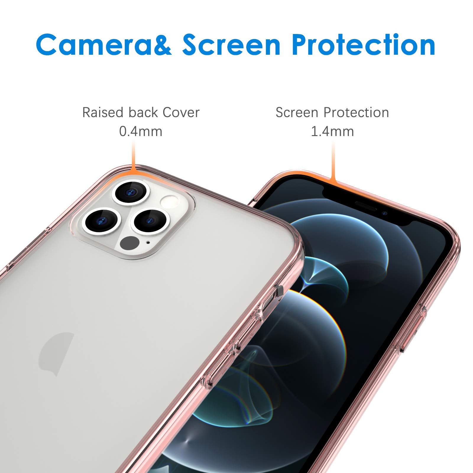 Jetech Case For Iphone 12/12 Pro 6.1-Inch, Non-Yellowing Shockproof Phone Bumper Cover, Anti-Scratch Clear Back (Rose Gold)