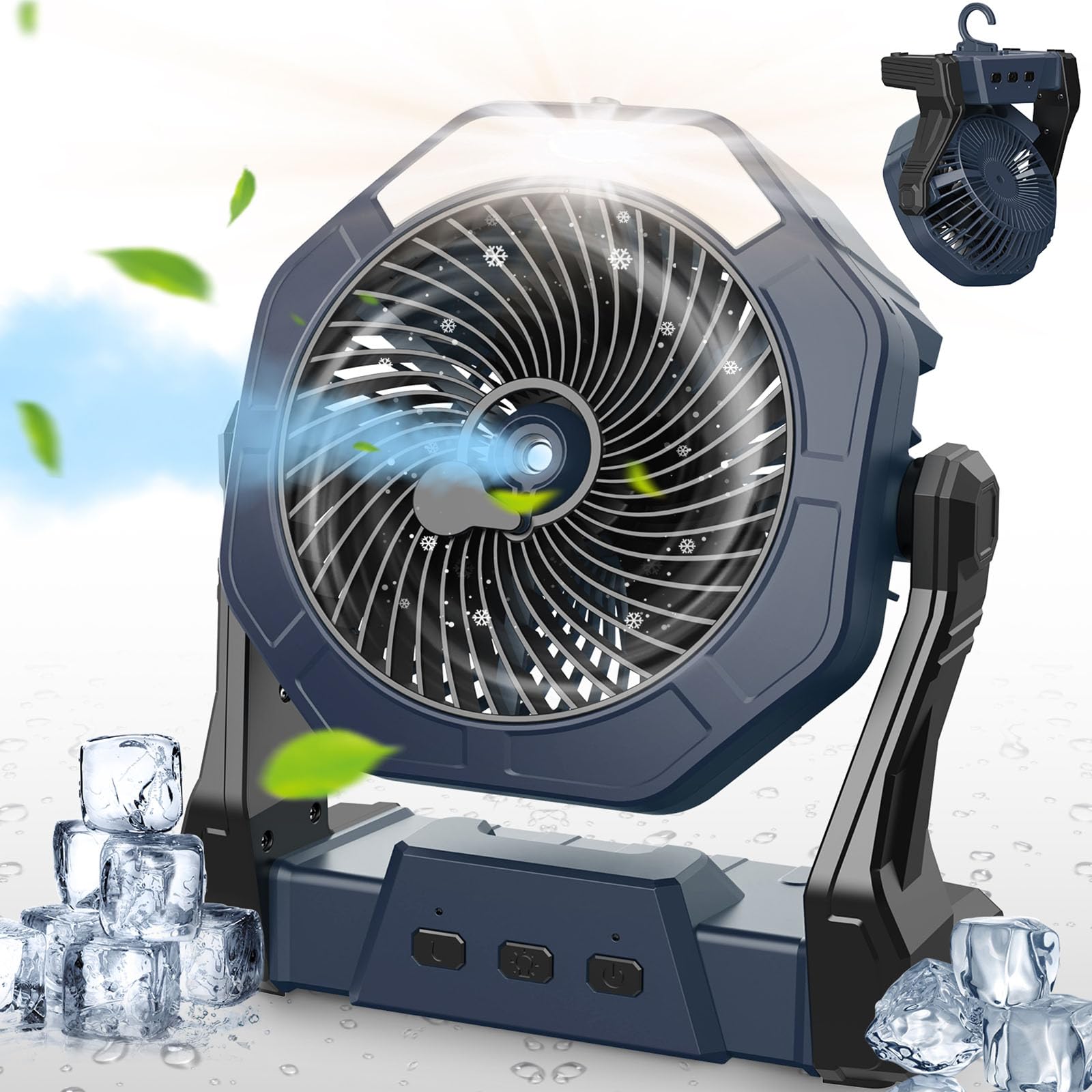 Ausic Misting Fan Portable, Camping Fan With Light & 250Ml Water Tank, 10000Mah 8 Inch Battery Operated Rechargeable Fan, Outdoo