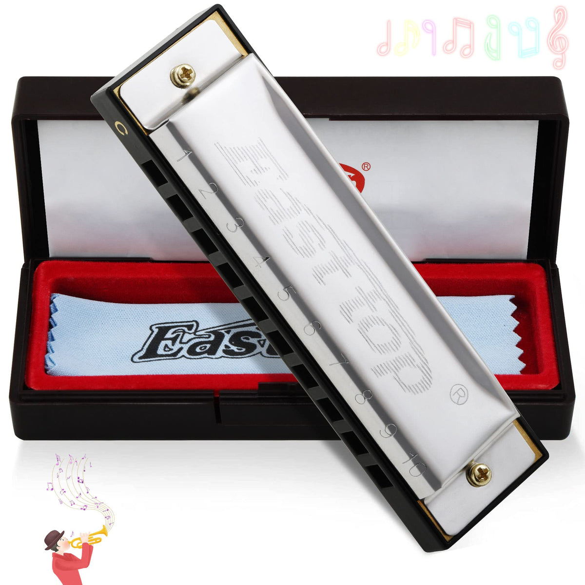 East Top Harmonica, C Key Blues Harmonica For Beginners And Adults, 10 Holes Mouth Organ Blues Harp Diatonic Harmonica For For K