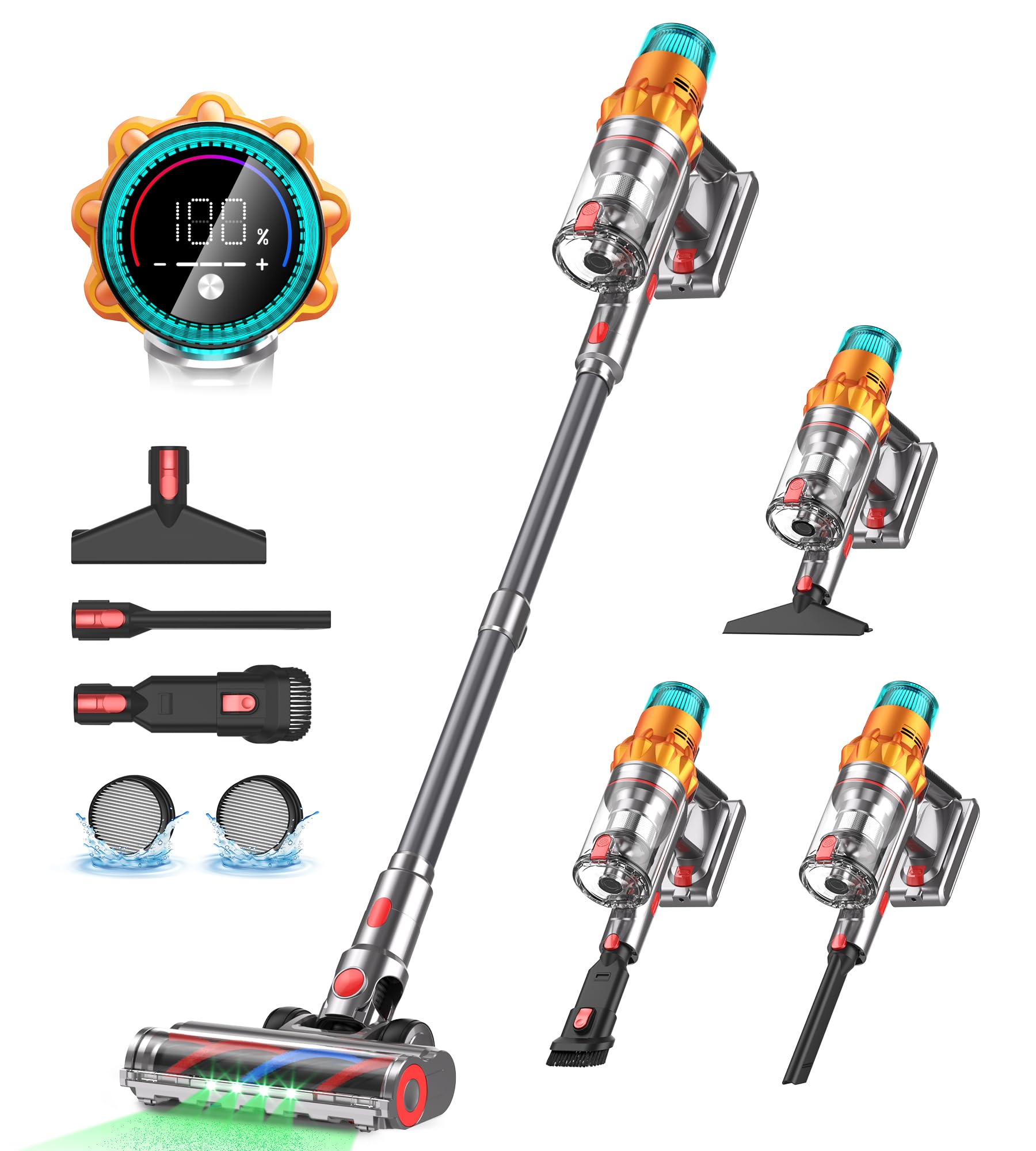 REBANIC Cordless Vacuum Cleaners for Home,8-in-1/65Min/600W/48Kpa Powerful Suction,Self-Standing Cordless Stick Vacuum Cleaner,L
