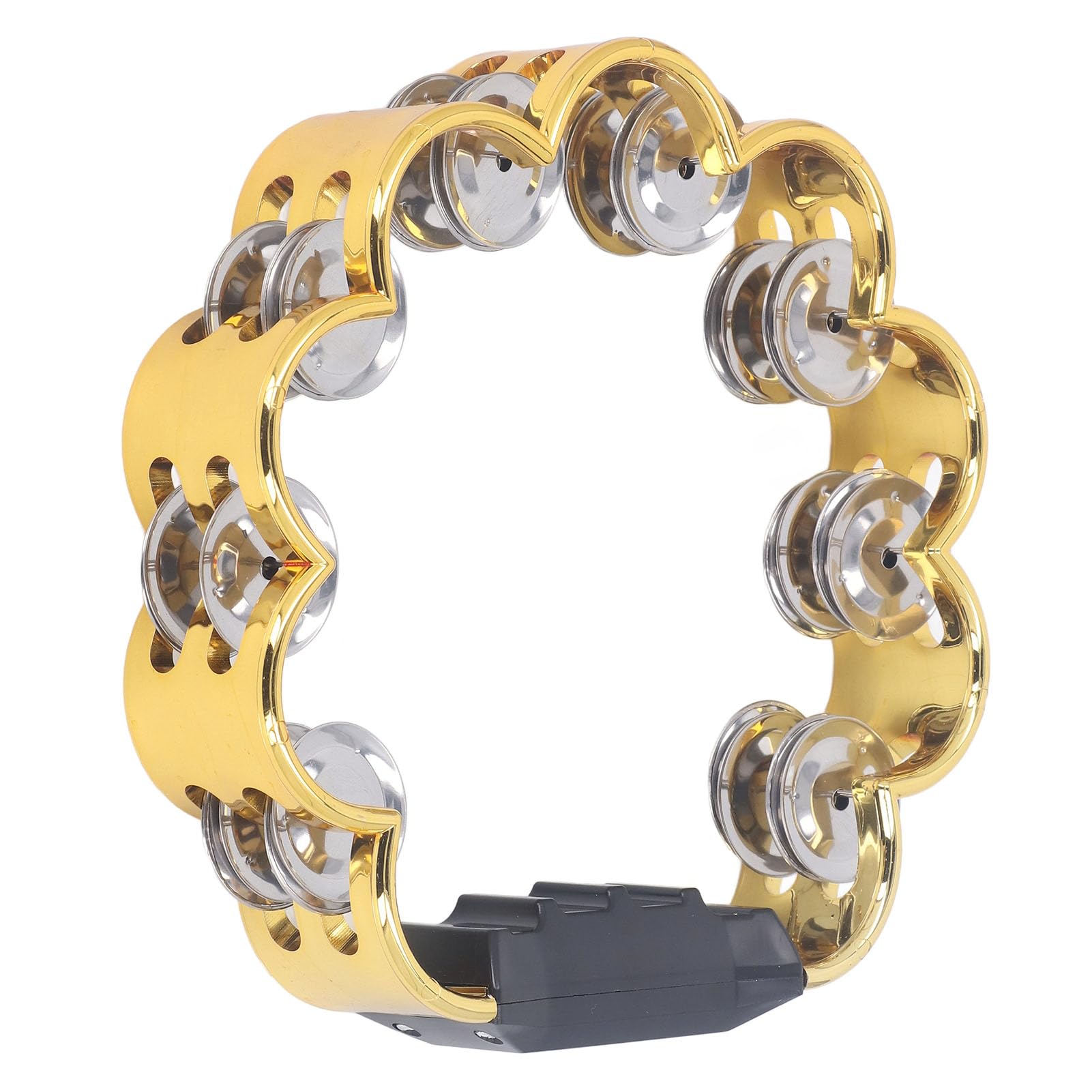Aramox Easy Carrying Tambourine Double Row Design, Crisp Sound, ABS Stainless Steel Material, for Party and Performance (Gold)