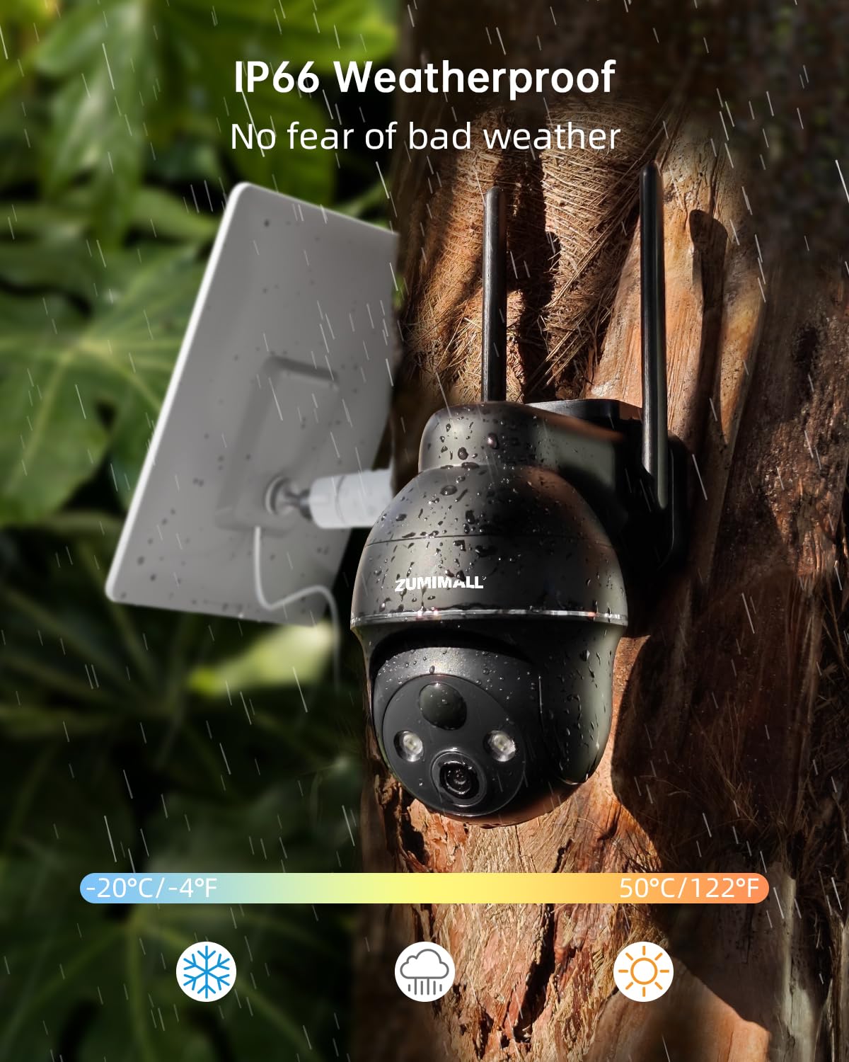 Zumimall 4G Lte Cellular Solar Security Camera Outdoor, 2K No Wifi Security Camera Solar Powered With Color Night Vision, 2 Way Talk, Motion Alert, Cloud, Sim Included(Us Version)