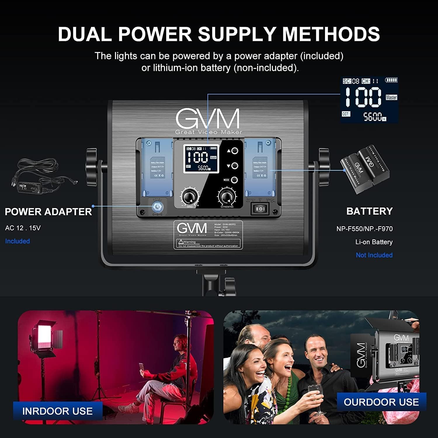 Gvm Rgb Led Video Light With Bluetooth Control, 880Rs 60W Photography Lighting Kit Dimmable Led Panel With Lcd Screen, 3 Packs S