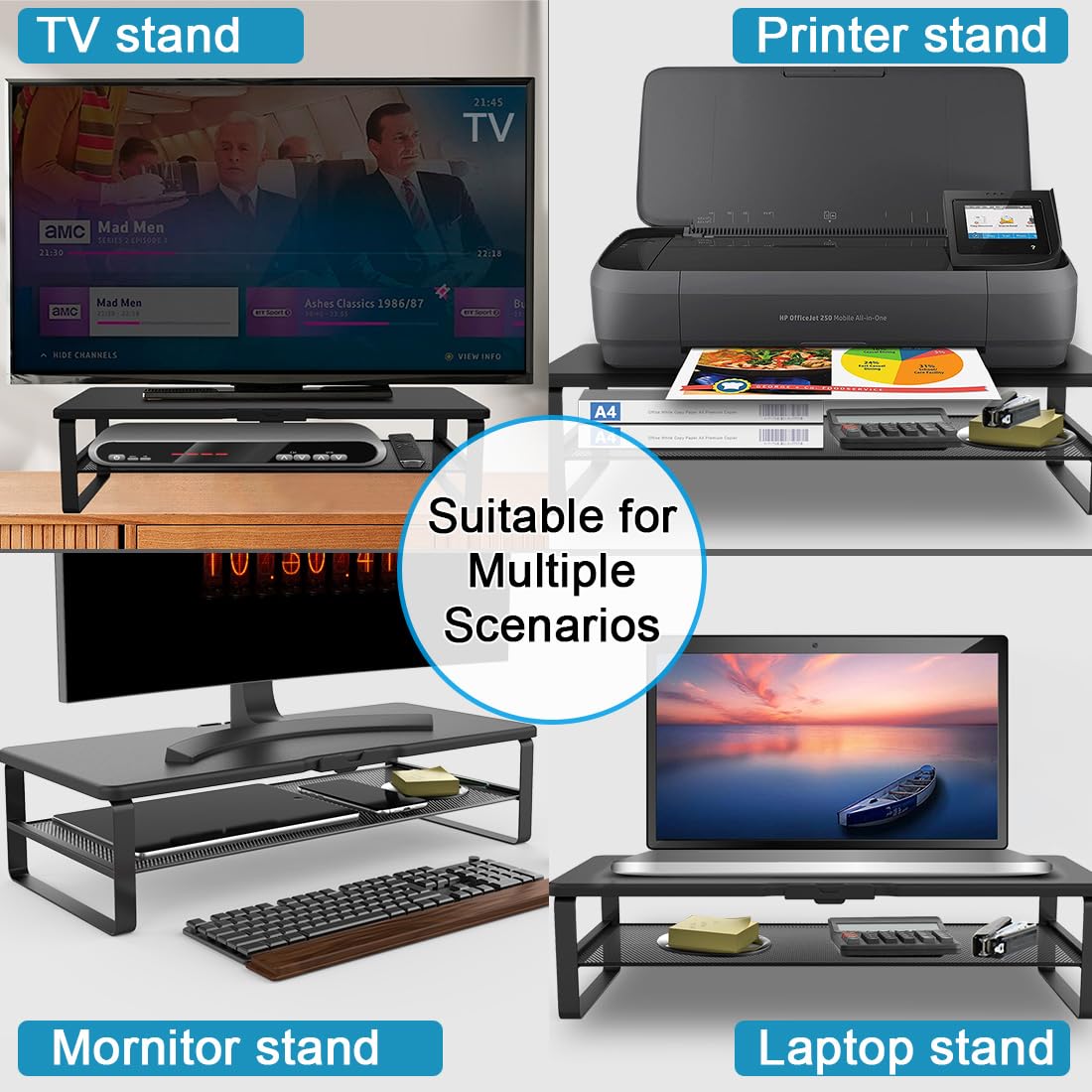 Doowiit Monitor Stand With Drawer, 2 Tier Monitor Stand Riser With Phone Holder And Cable Management   Desk Tv Shelf, Laptop Pri