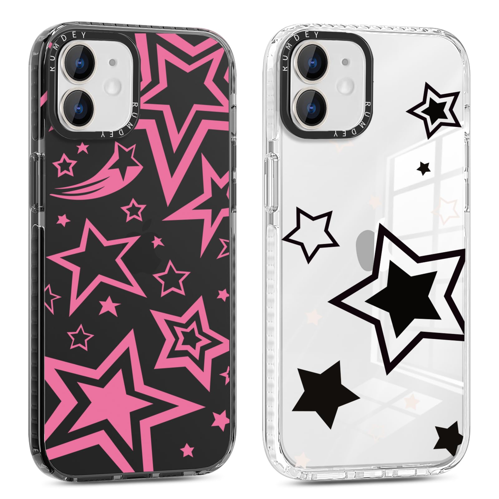 Rumdey 2 Pack Cute Stars Phone Case For Apple Iphone 12 Mini 5.4 Inches, Aesthetic Soft Slim Anti Yellowing Shockproof Tpu Fashi