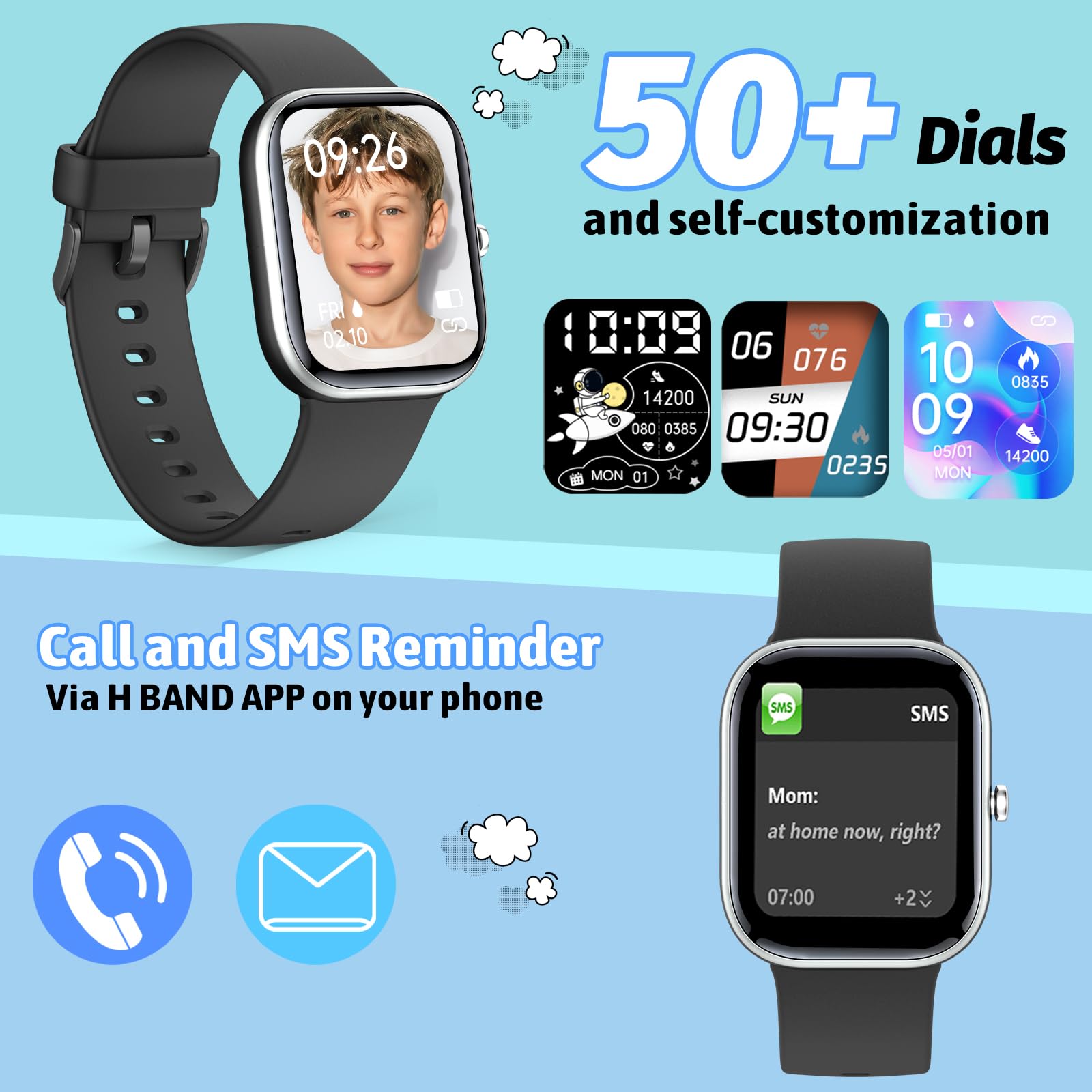 Nyonio Smart Watch For Kids With Fitness Tracker,19 Sport Mode,1.5'' Diy Dial,Ip68 Waterproof,Sleep Monitor,Pedometers,Heart Rat